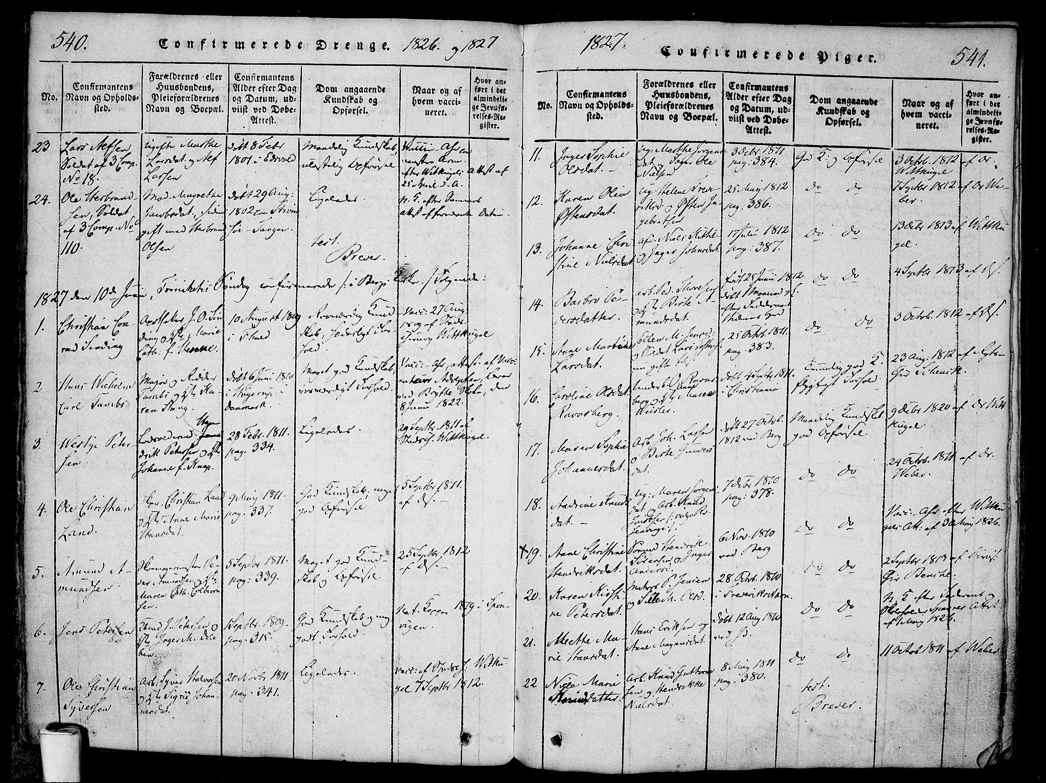 Halden prestekontor Kirkebøker, SAO/A-10909/F/Fa/L0003: Parish register (official) no. I 3, 1815-1834, p. 540-541
