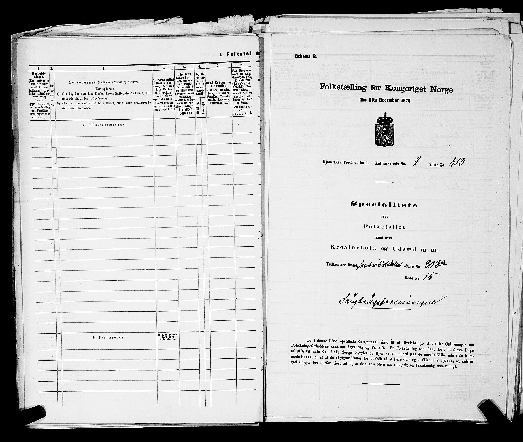 RA, 1875 census for 0101P Fredrikshald, 1875, p. 1493