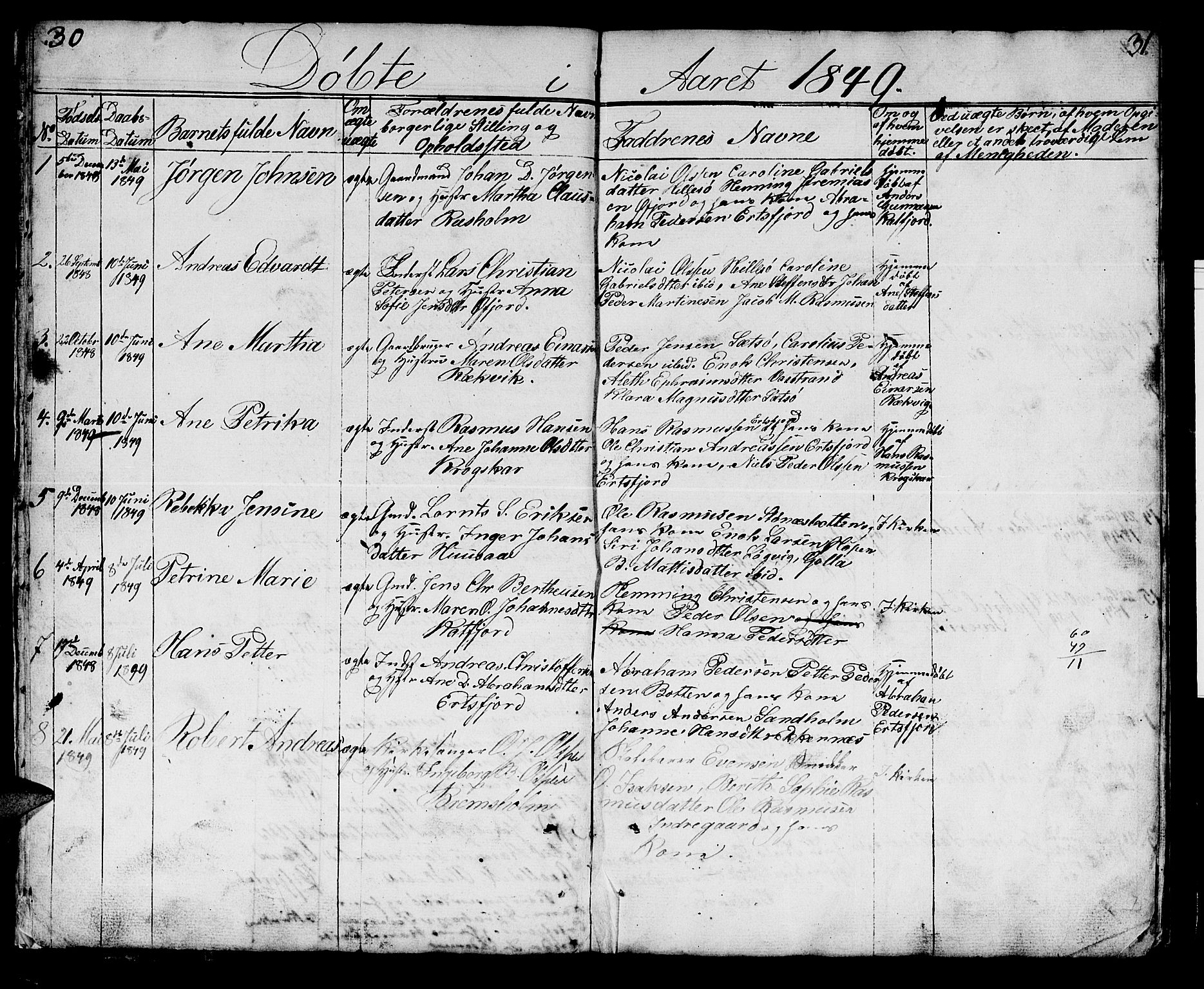 Lenvik sokneprestembete, SATØ/S-1310/H/Ha/Hab/L0018klokker: Parish register (copy) no. 18, 1838-1854, p. 30-31