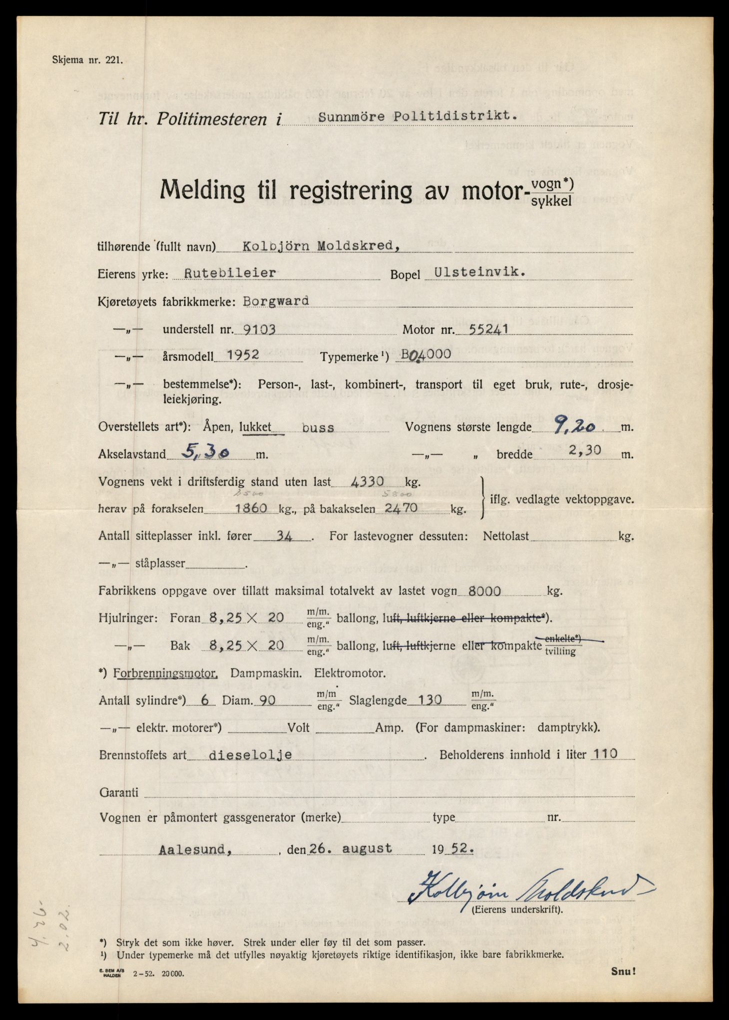 Møre og Romsdal vegkontor - Ålesund trafikkstasjon, AV/SAT-A-4099/F/Fe/L0010: Registreringskort for kjøretøy T 1050 - T 1169, 1927-1998, p. 2429