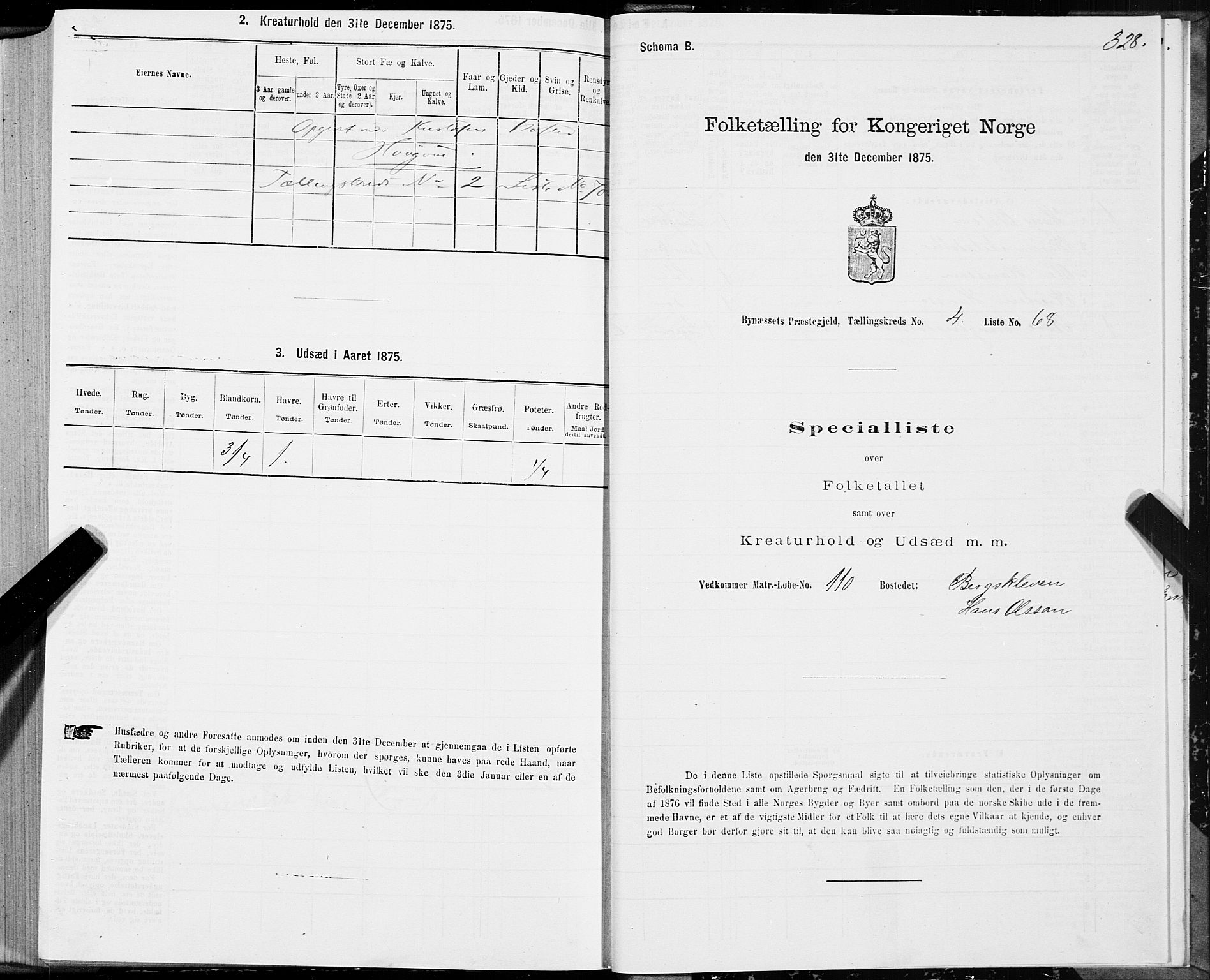 SAT, 1875 census for 1655P Byneset, 1875, p. 2328