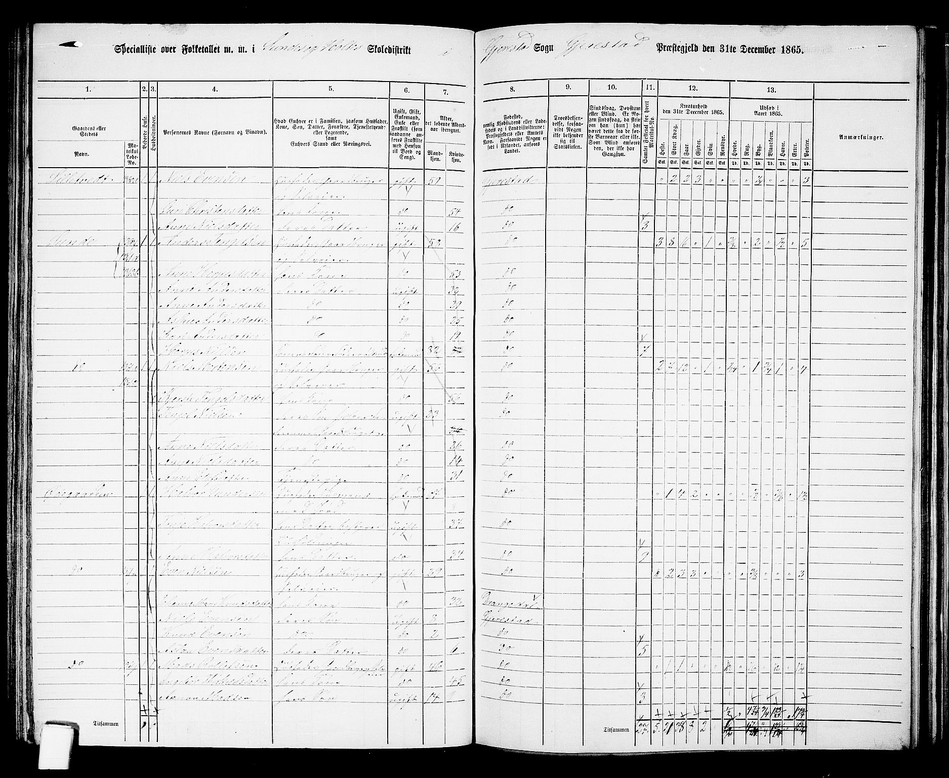 RA, 1865 census for Gjerstad, 1865, p. 109