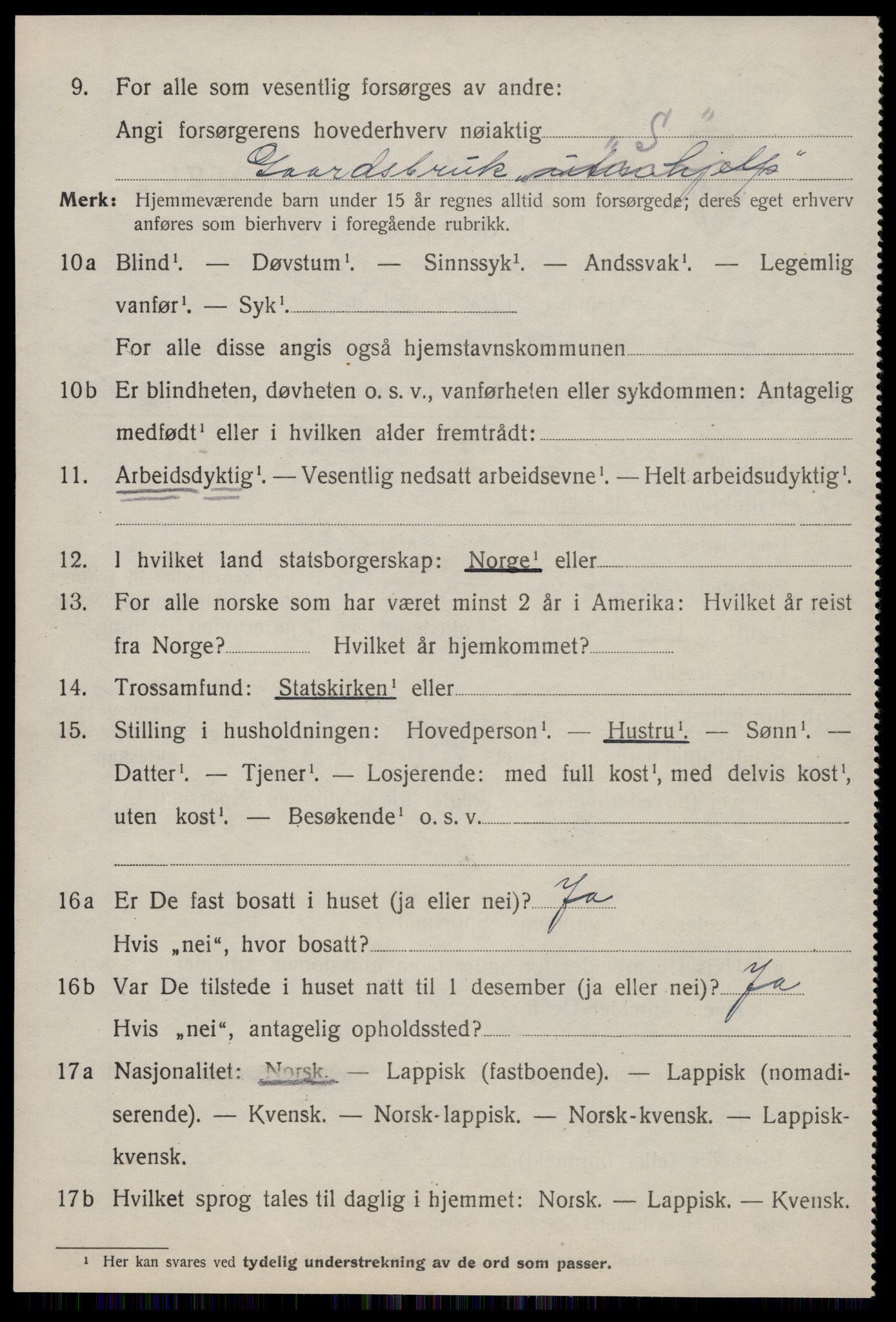 SAT, 1920 census for Hemne, 1920, p. 1809