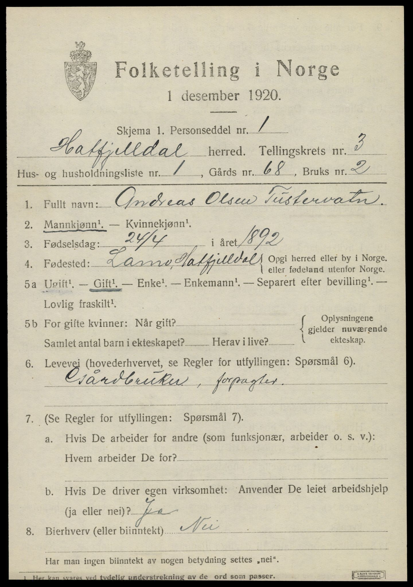 SAT, 1920 census for Hattfjelldal, 1920, p. 786