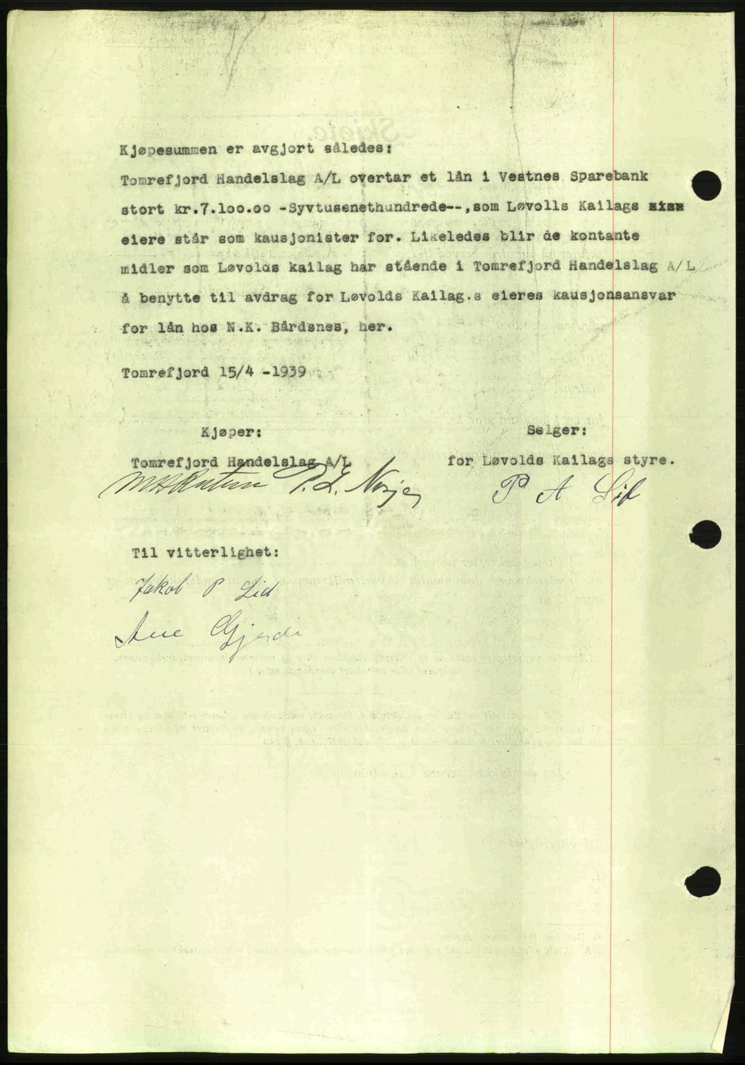 Romsdal sorenskriveri, AV/SAT-A-4149/1/2/2C: Mortgage book no. A6, 1938-1939, Diary no: : 999/1939