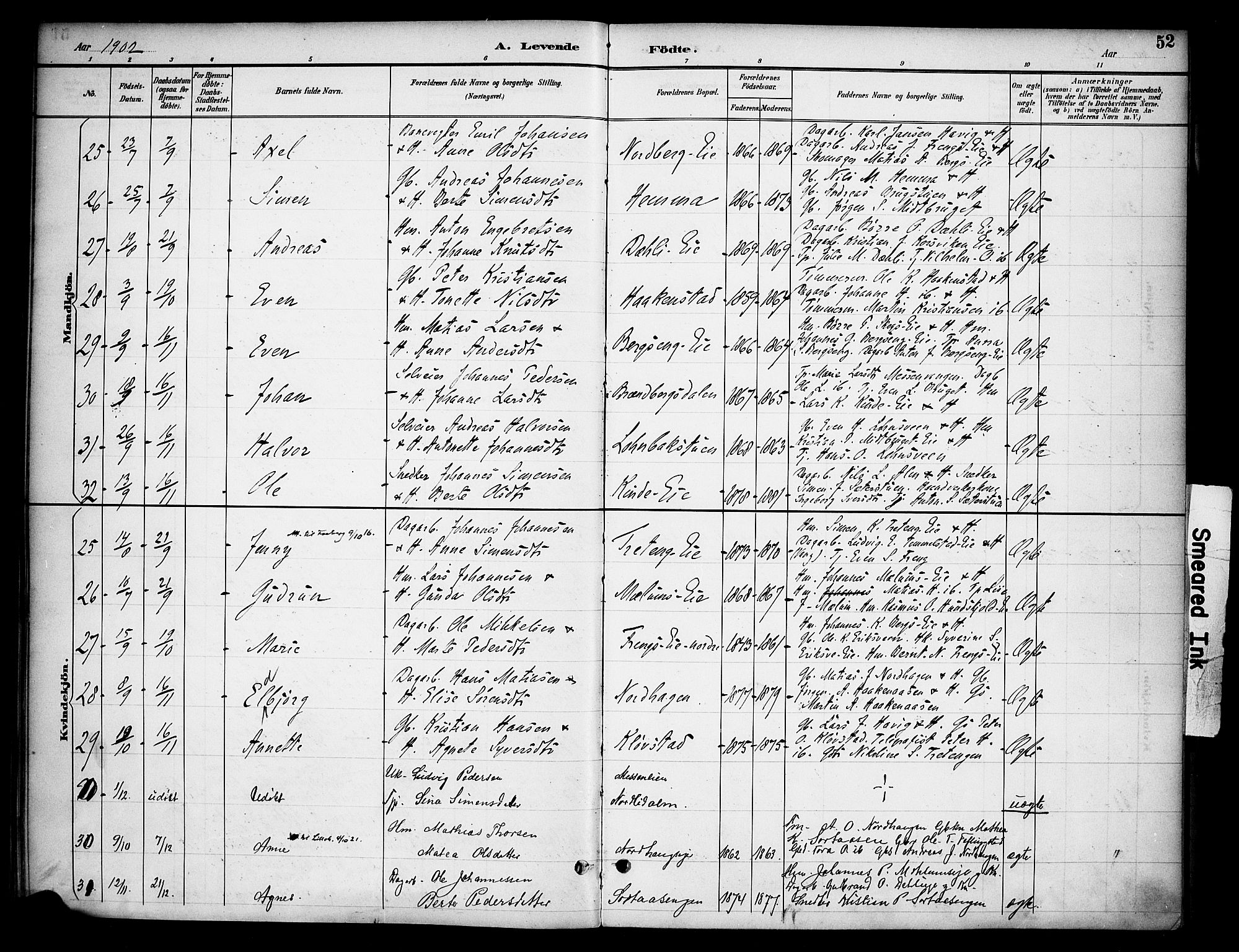 Ringsaker prestekontor, AV/SAH-PREST-014/K/Ka/L0015: Parish register (official) no. 15, 1891-1904, p. 52