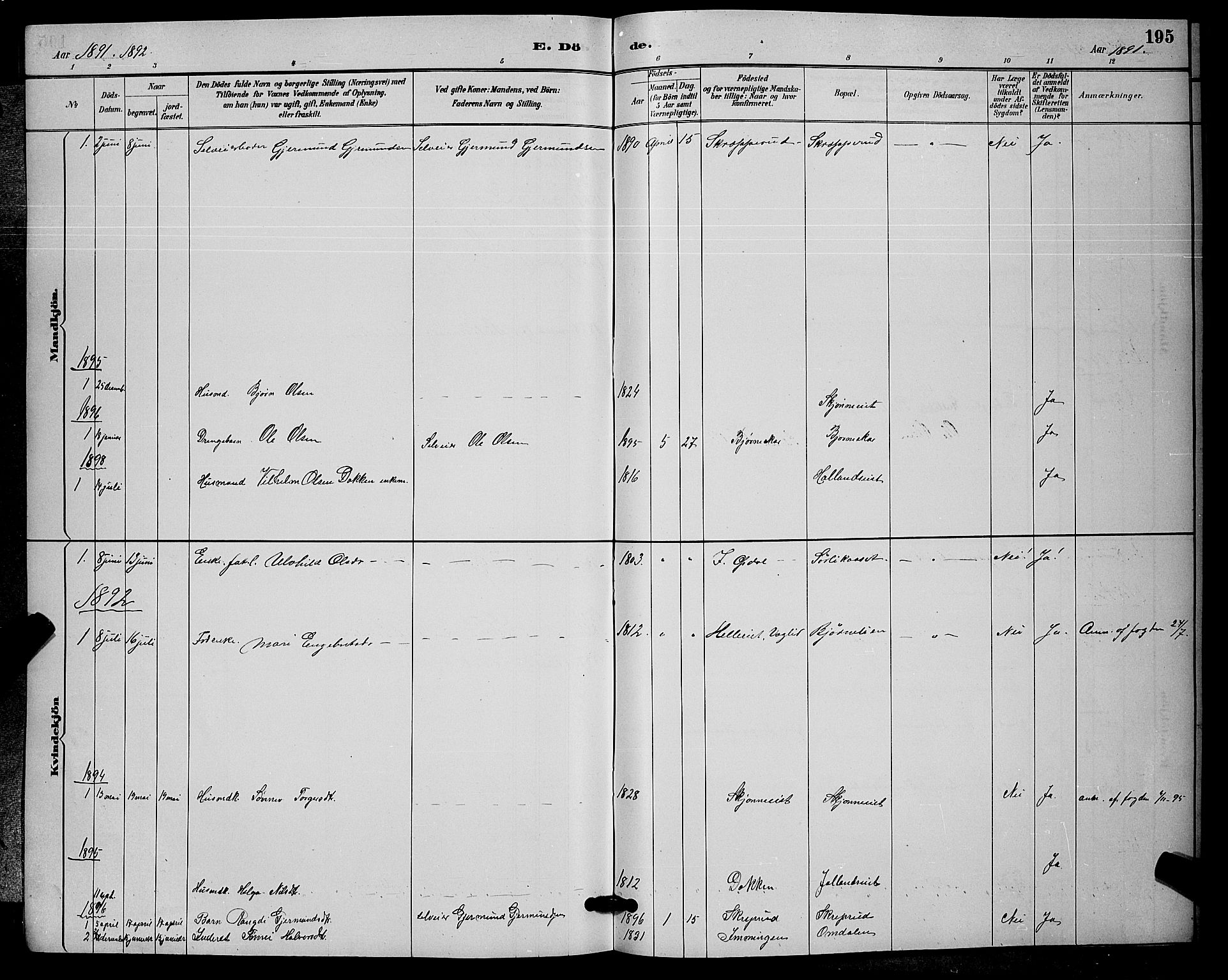 Nore kirkebøker, SAKO/A-238/G/Ga/L0003: Parish register (copy) no. I 3, 1886-1903, p. 195