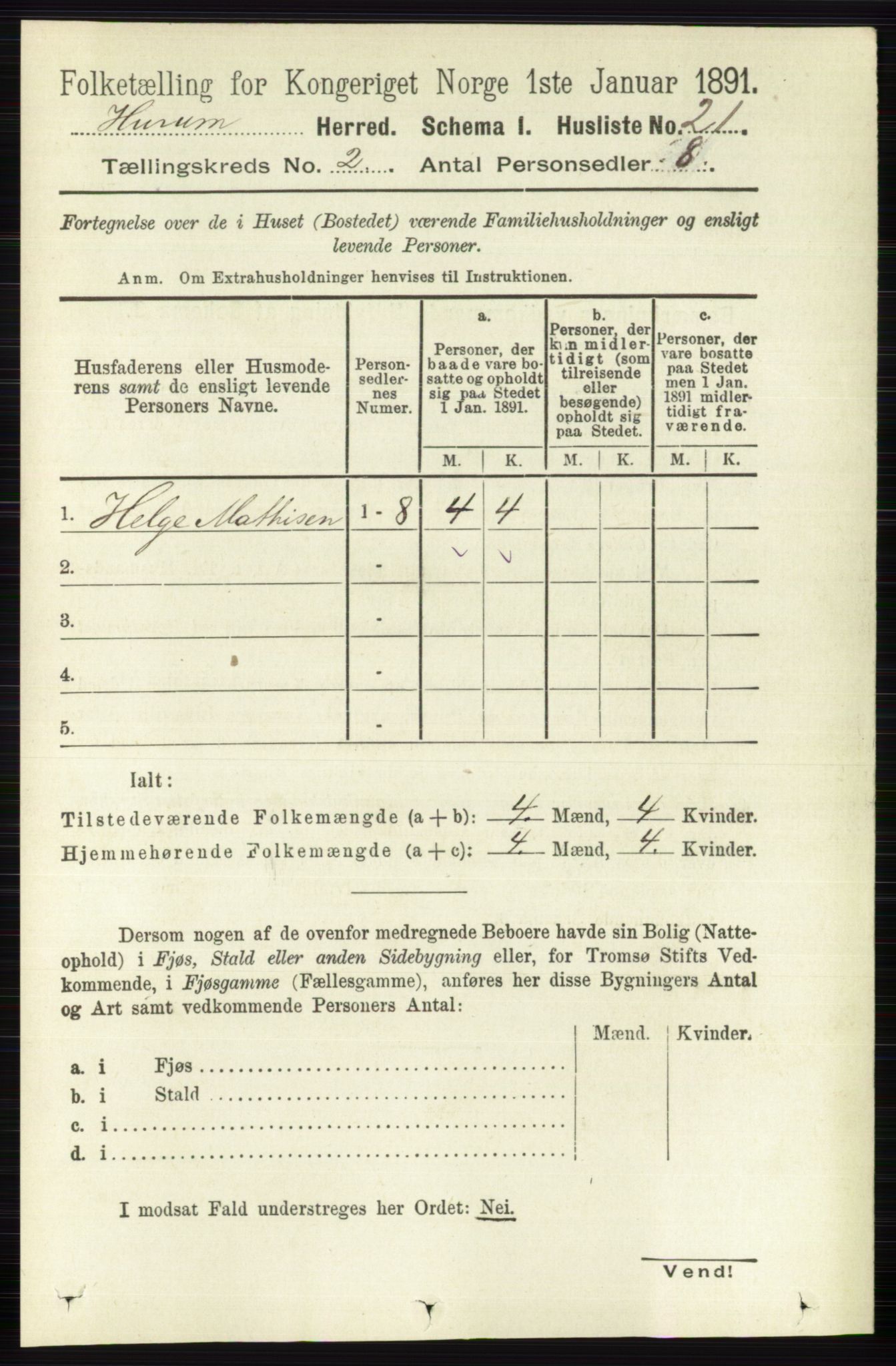 RA, 1891 census for 0628 Hurum, 1891, p. 440