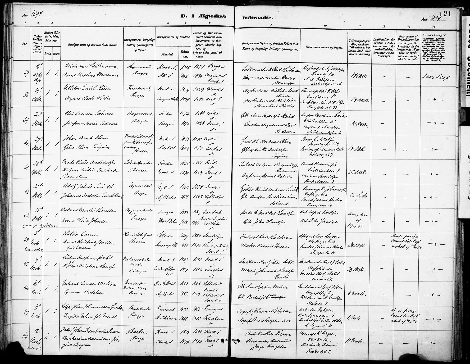 Domkirken sokneprestembete, SAB/A-74801/H/Haa/L0037: Parish register (official) no. D 4, 1880-1907, p. 121