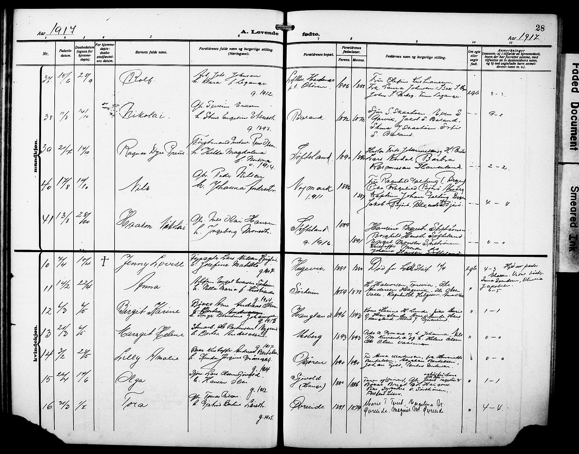 Os sokneprestembete, AV/SAB-A-99929: Parish register (copy) no. A 4, 1914-1923, p. 28