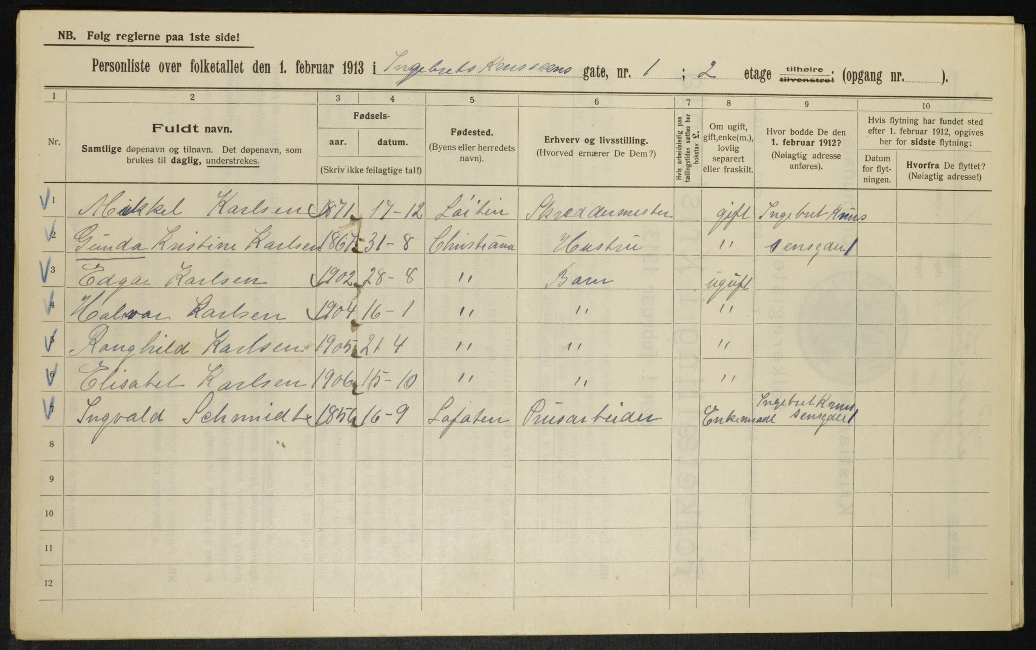 OBA, Municipal Census 1913 for Kristiania, 1913, p. 43642