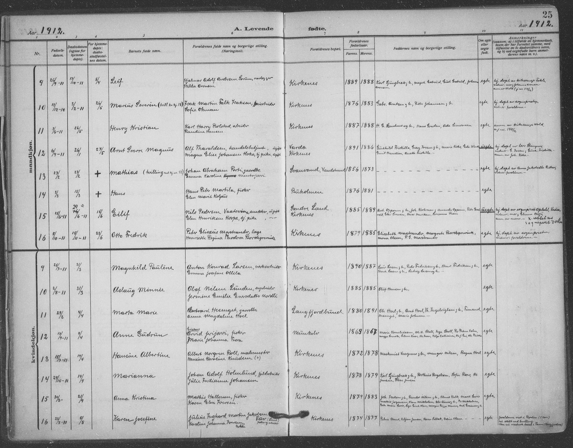 Sør-Varanger sokneprestkontor, SATØ/S-1331/H/Ha/L0005kirke: Parish register (official) no. 5, 1909-1919, p. 25