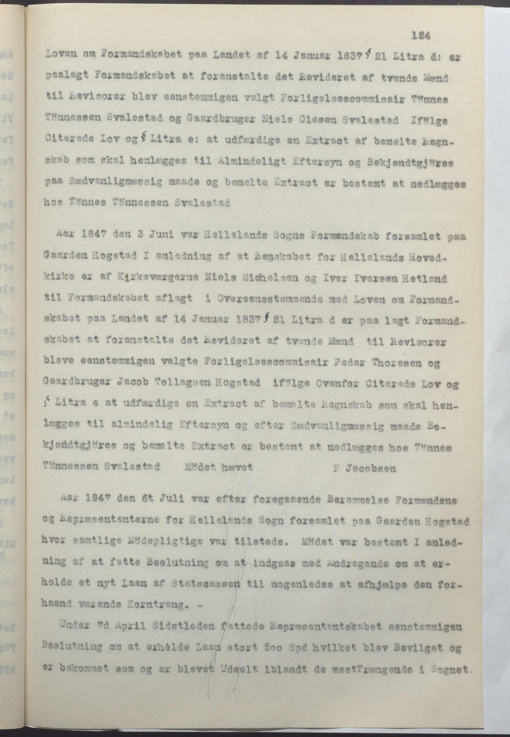 Helleland kommune - Formannskapet, IKAR/K-100479/A/Ab/L0001: Avskrift av møtebok, 1837-1866, p. 124