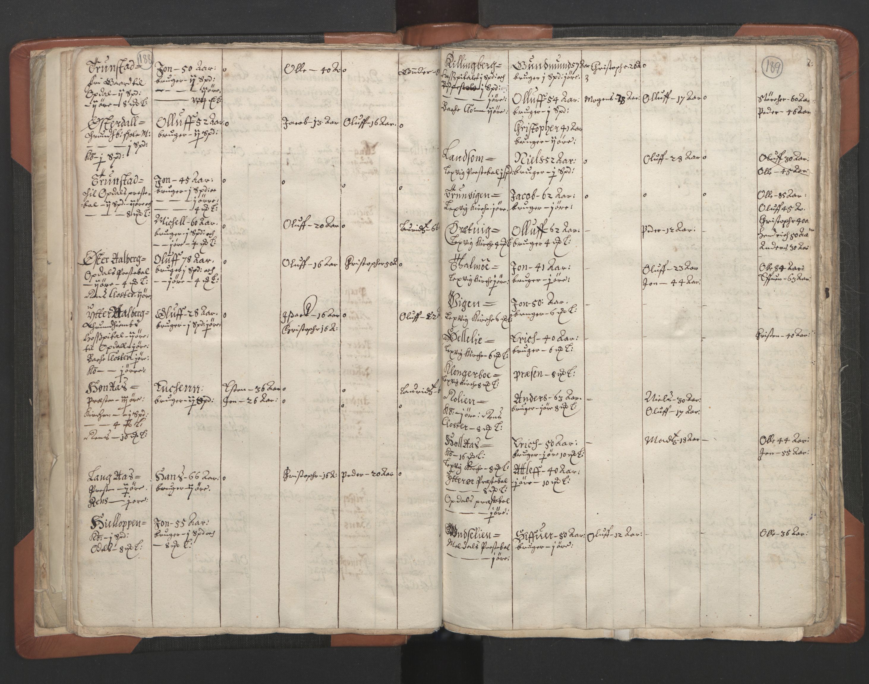 RA, Vicar's Census 1664-1666, no. 32: Innherad deanery, 1664-1666, p. 188-189