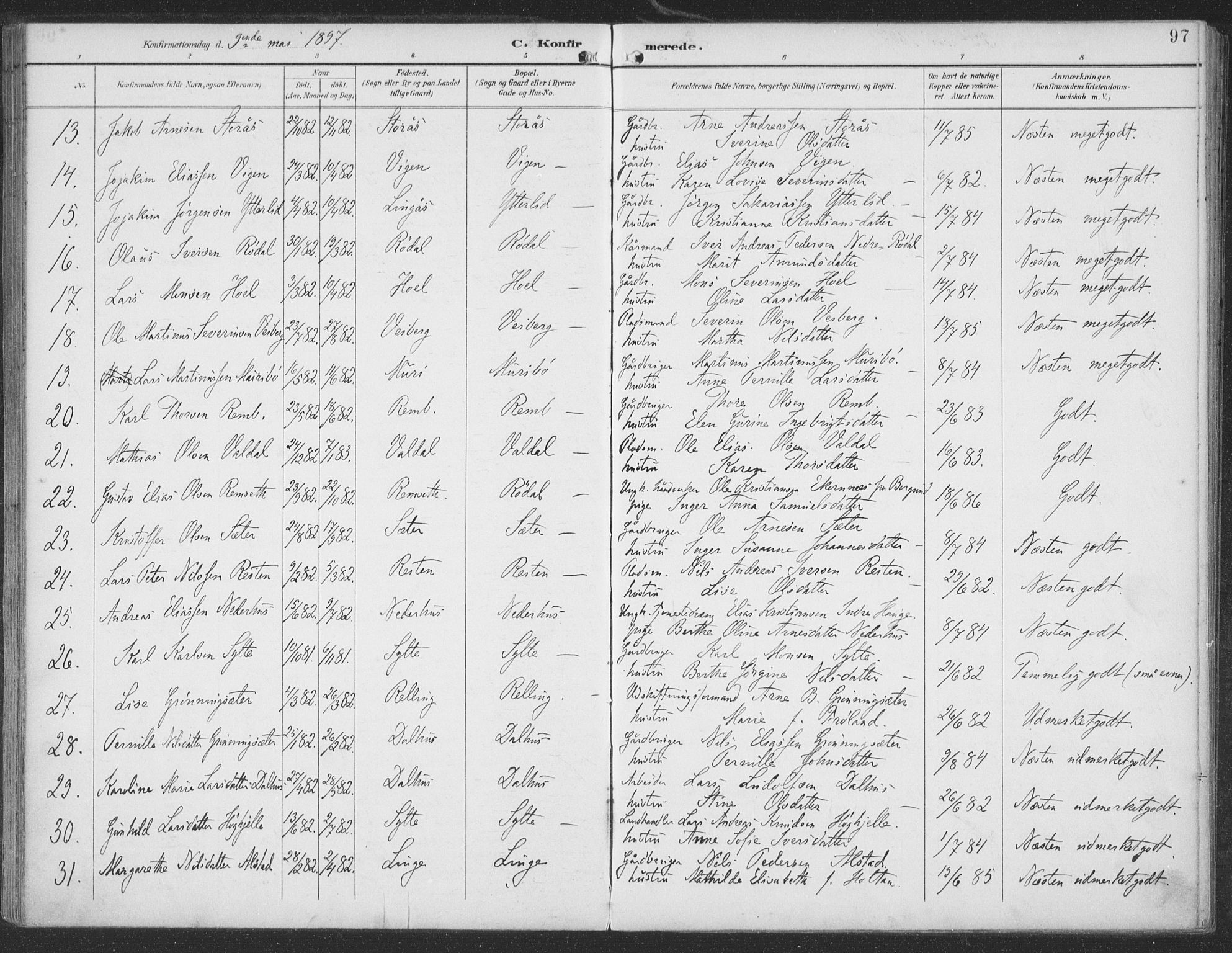 Ministerialprotokoller, klokkerbøker og fødselsregistre - Møre og Romsdal, SAT/A-1454/519/L0256: Parish register (official) no. 519A15, 1895-1912, p. 97