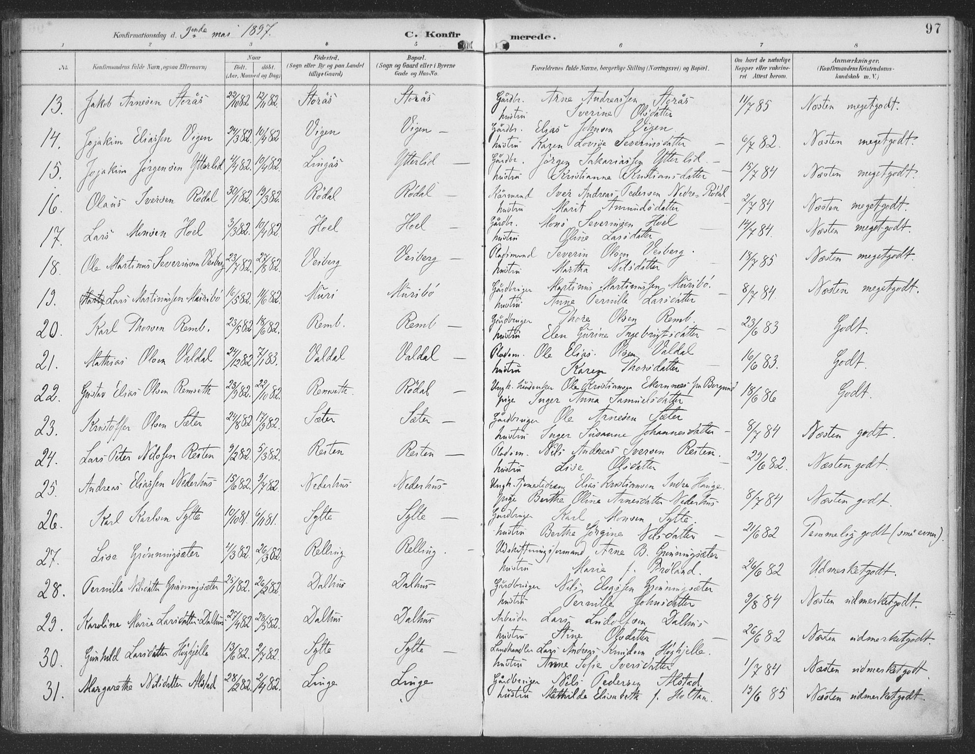 Ministerialprotokoller, klokkerbøker og fødselsregistre - Møre og Romsdal, AV/SAT-A-1454/519/L0256: Parish register (official) no. 519A15, 1895-1912, p. 97