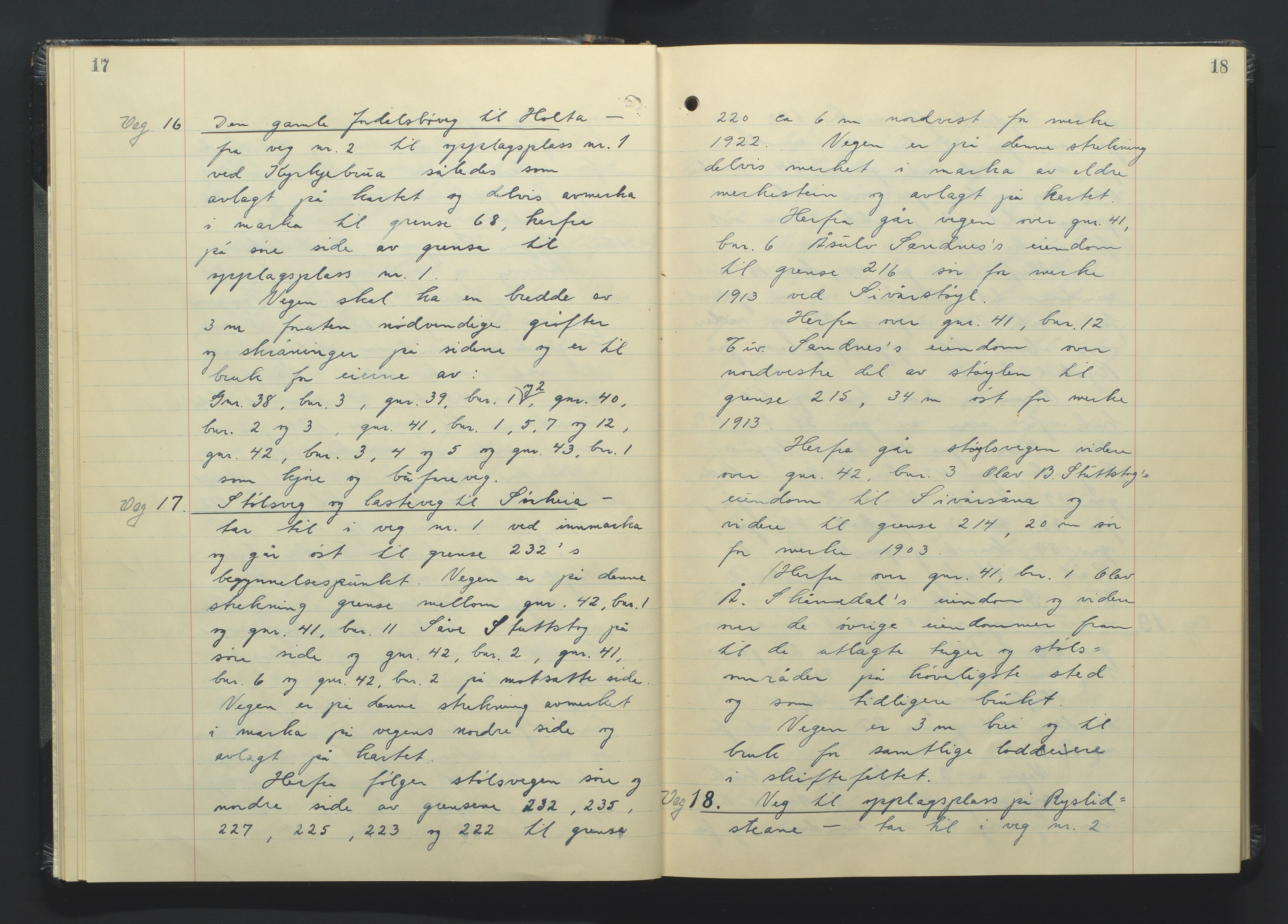 Setesdal jordskifterett, AV/SAK-1541-0008/F/Fa/Faa/L0002: Jordskifteprotokoll med gårdsregister, Setesdal domssokn nr 17, 1954