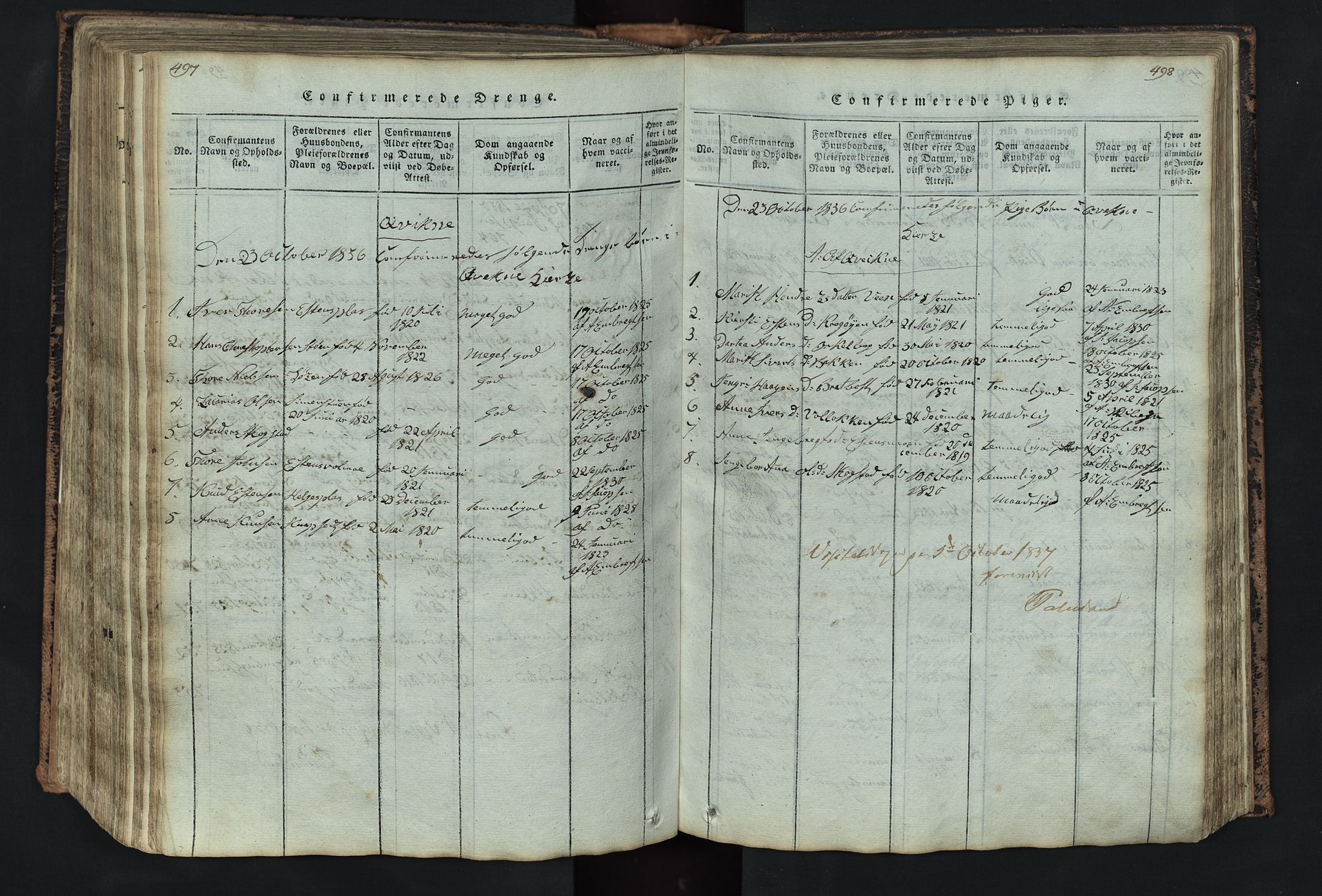 Kvikne prestekontor, SAH/PREST-064/H/Ha/Hab/L0001: Parish register (copy) no. 1, 1815-1895, p. 497-498