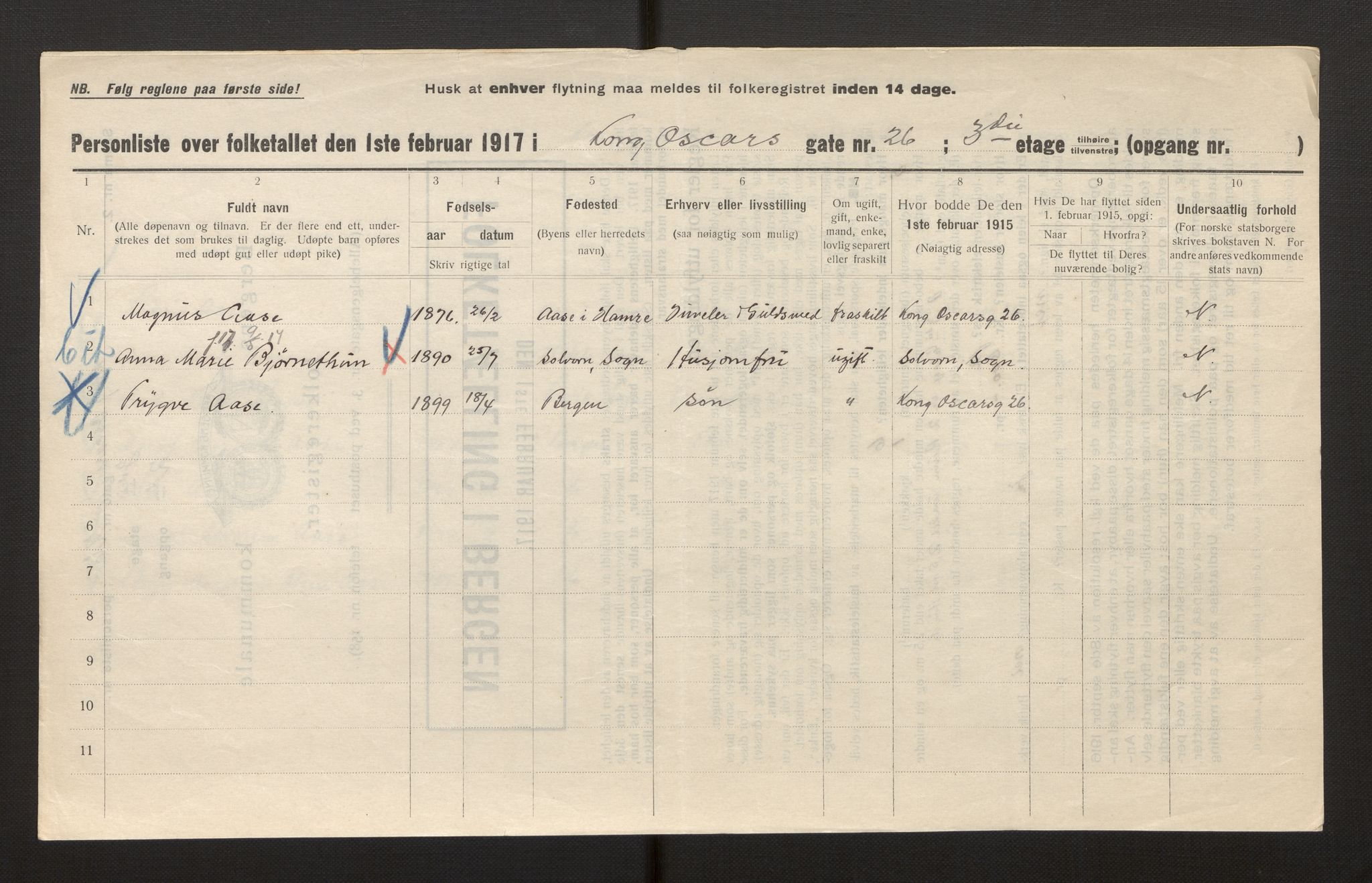 SAB, Municipal Census 1917 for Bergen, 1917, p. 19162