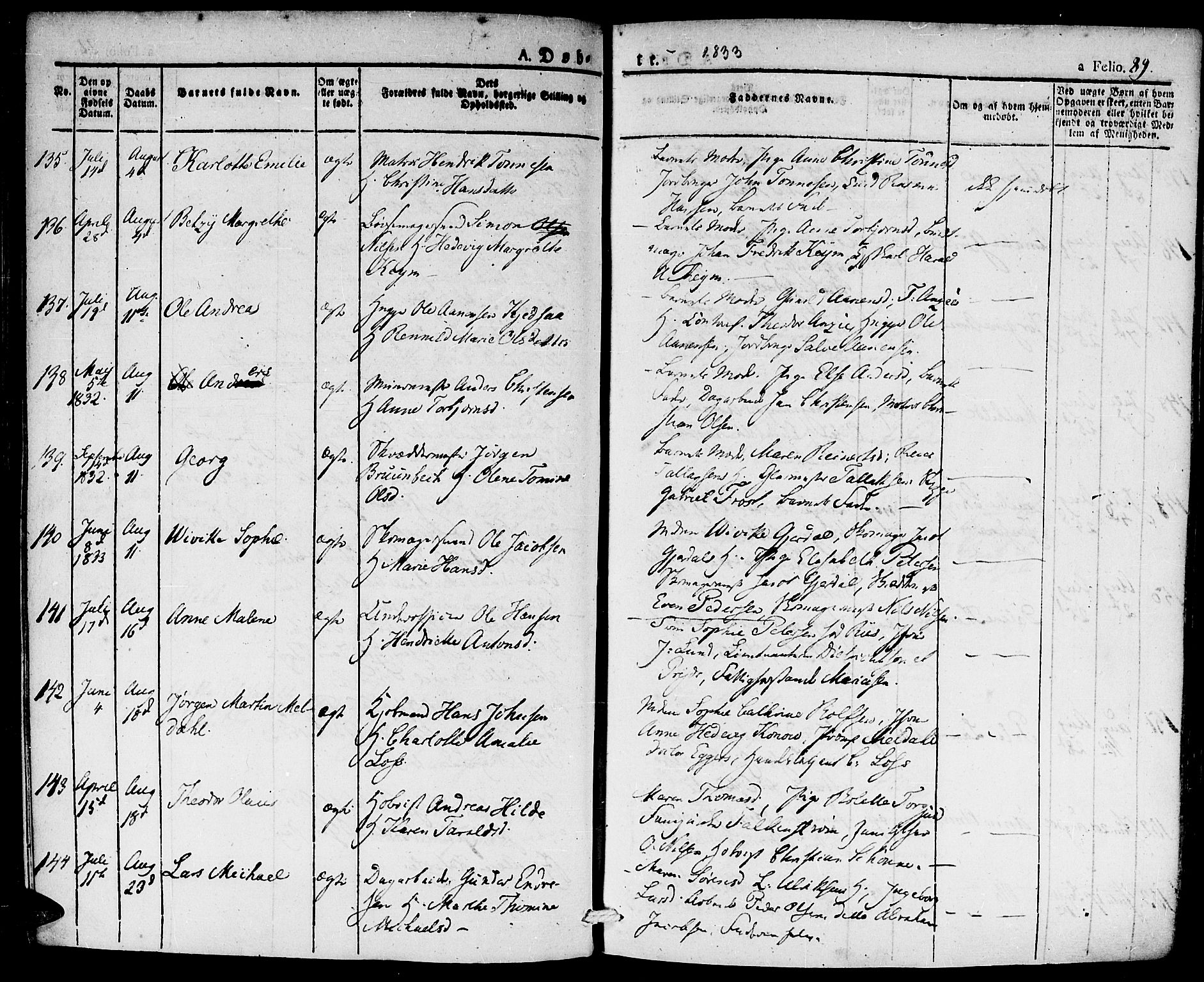 Kristiansand domprosti, SAK/1112-0006/F/Fa/L0011: Parish register (official) no. A 11, 1827-1841, p. 89