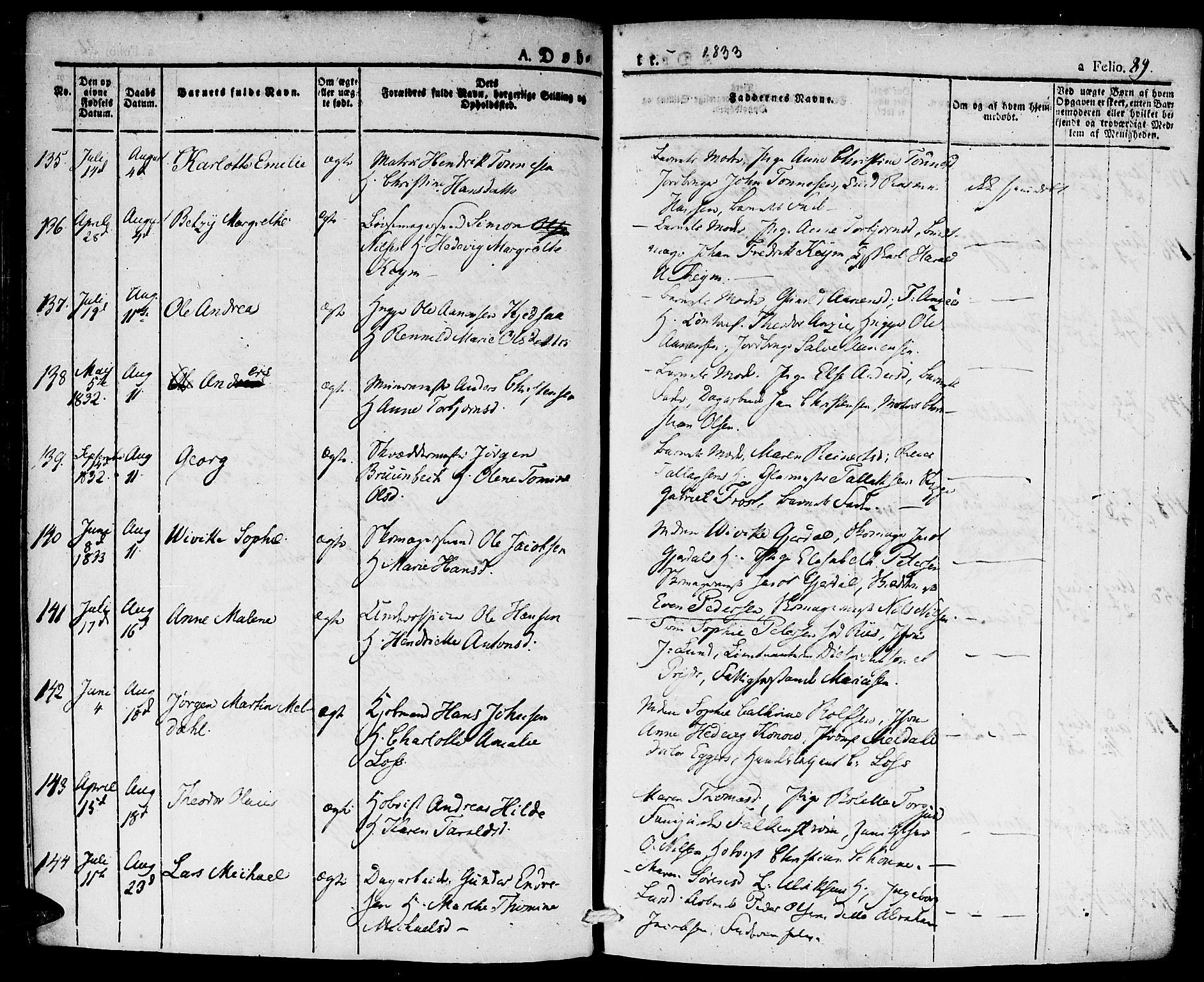 Kristiansand domprosti, AV/SAK-1112-0006/F/Fa/L0011: Parish register (official) no. A 11, 1827-1841, p. 89