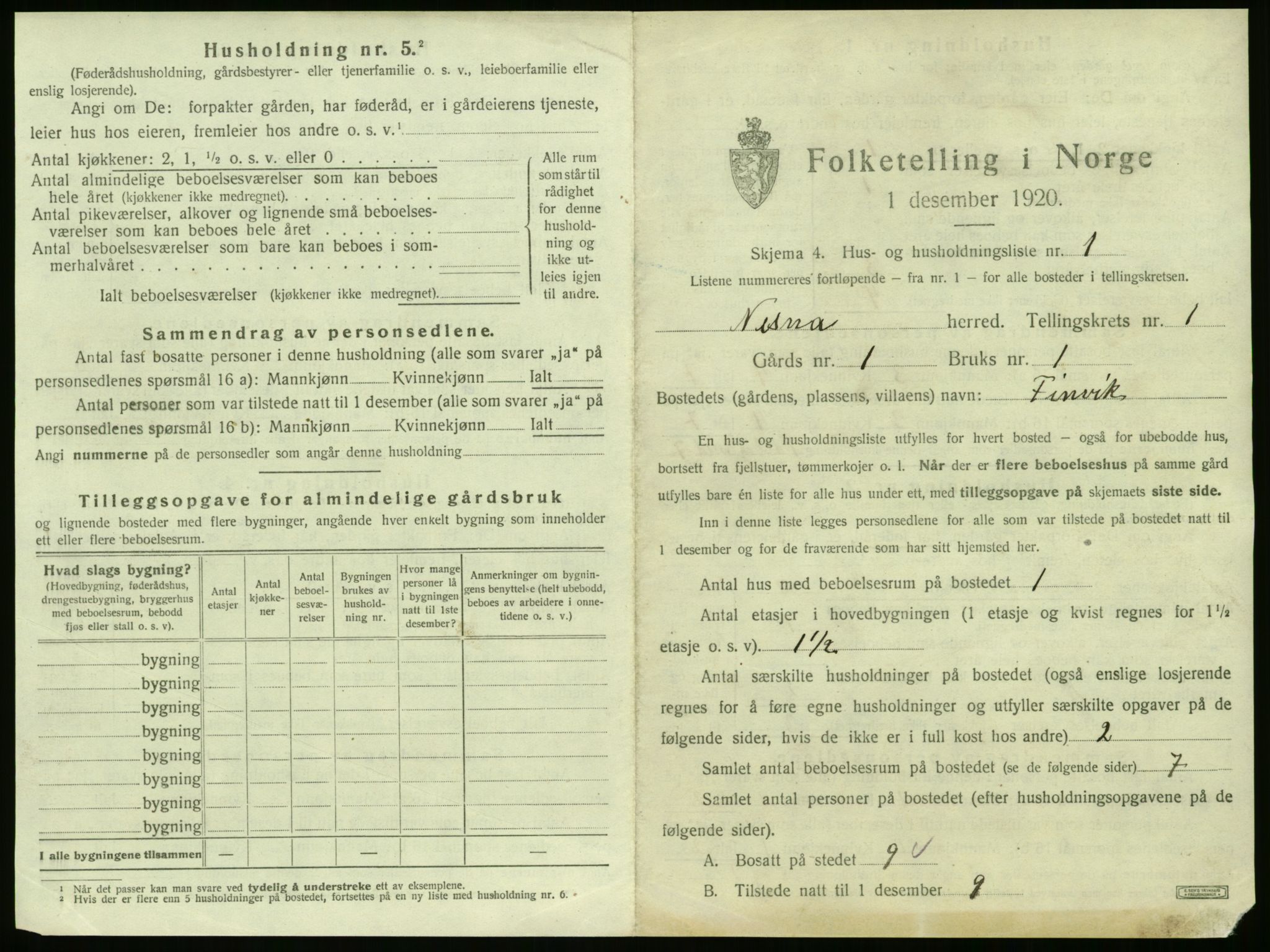 SAT, 1920 census for Nesna, 1920, p. 35