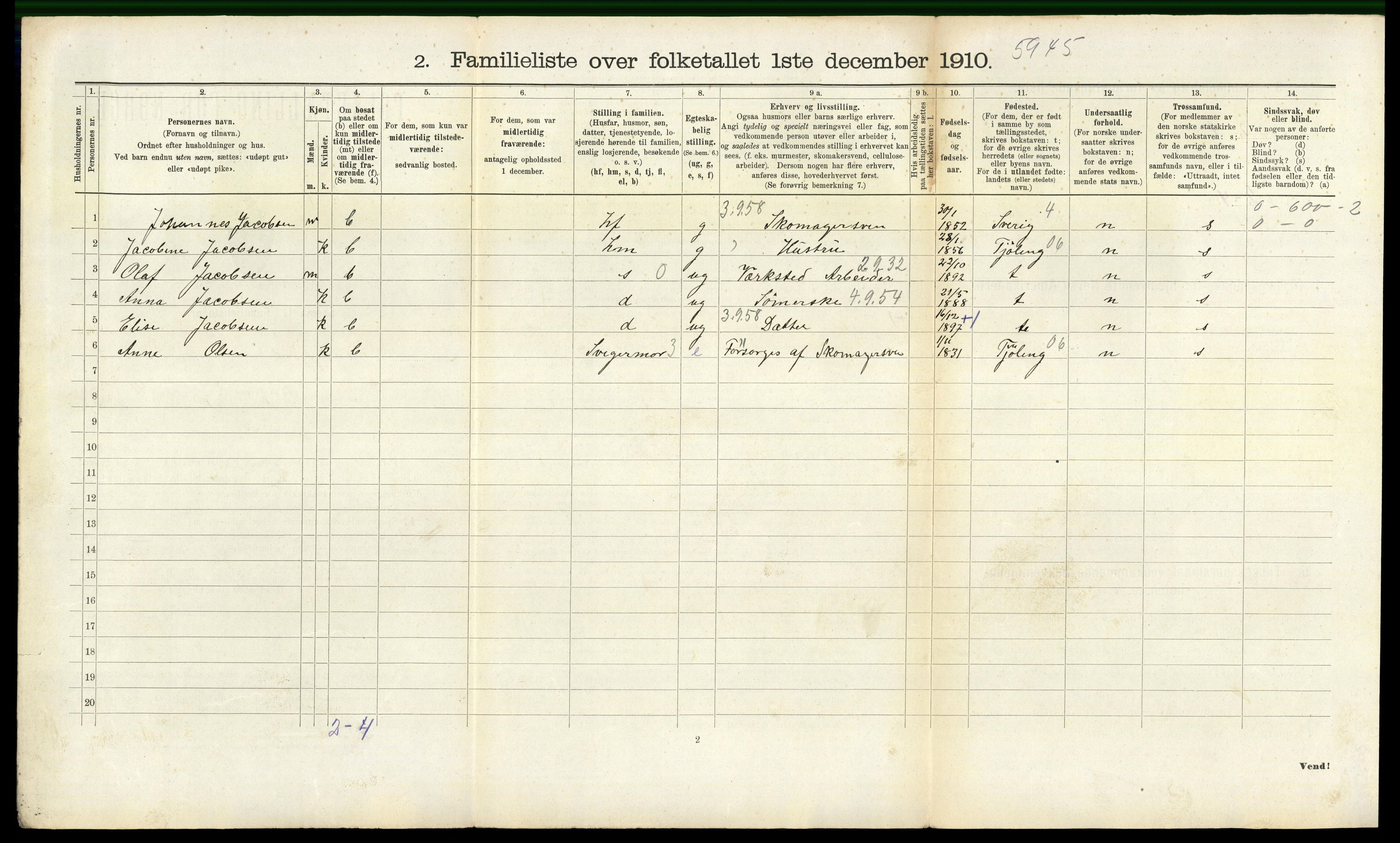 RA, 1910 census for Sandefjord, 1910, p. 2707