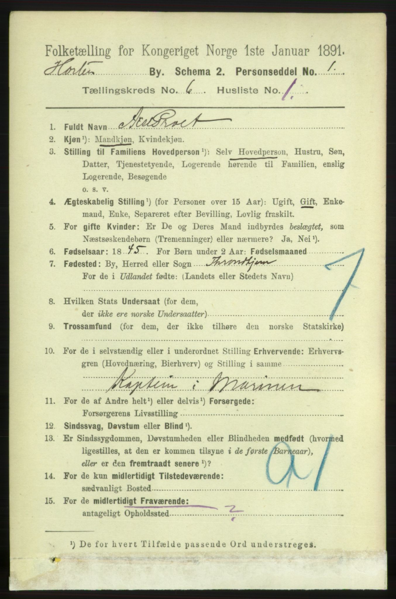 RA, 1891 census for 0703 Horten, 1891, p. 3768