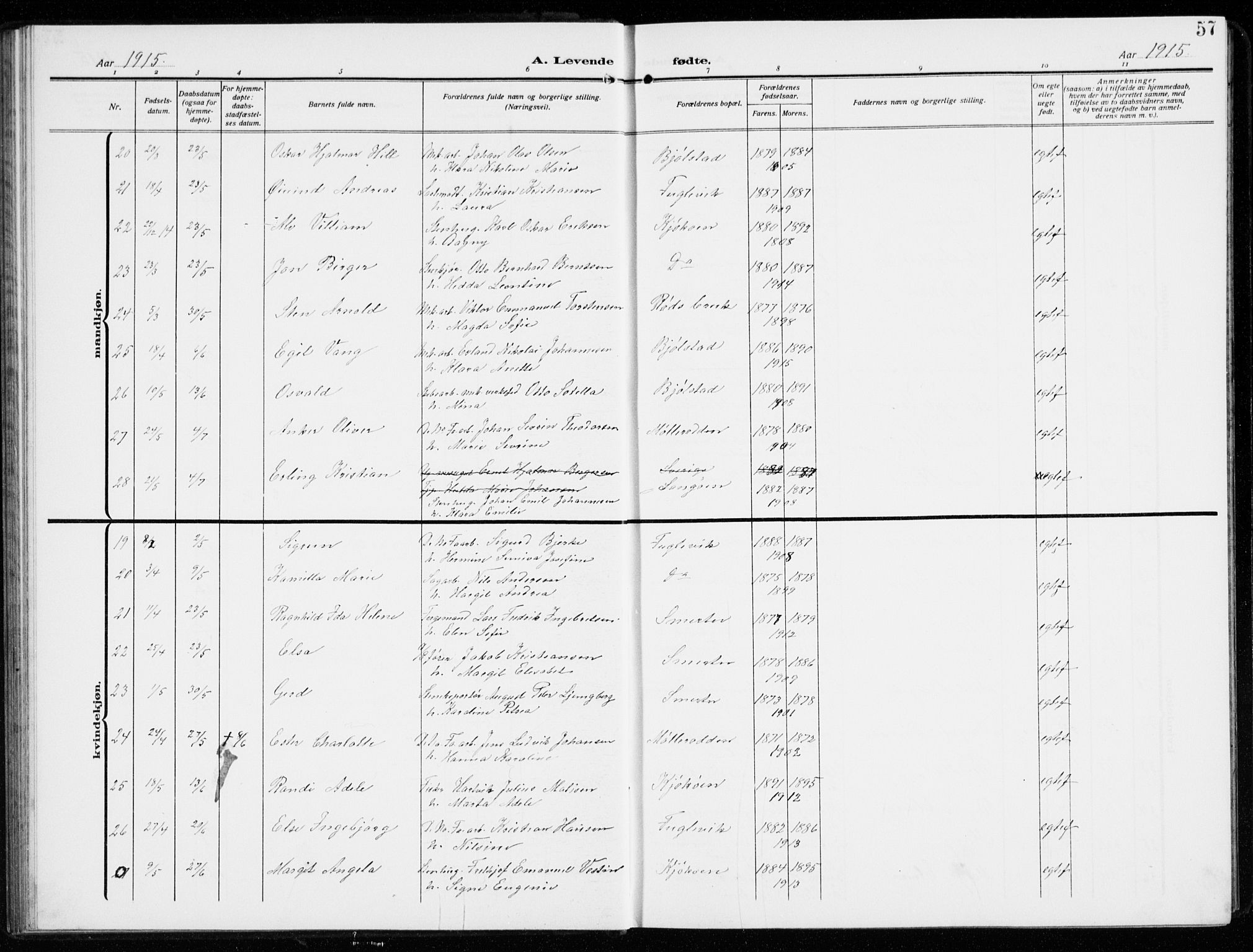 Kråkerøy prestekontor Kirkebøker, AV/SAO-A-10912/G/Ga/L0001: Parish register (copy) no. 1, 1908-1944, p. 57