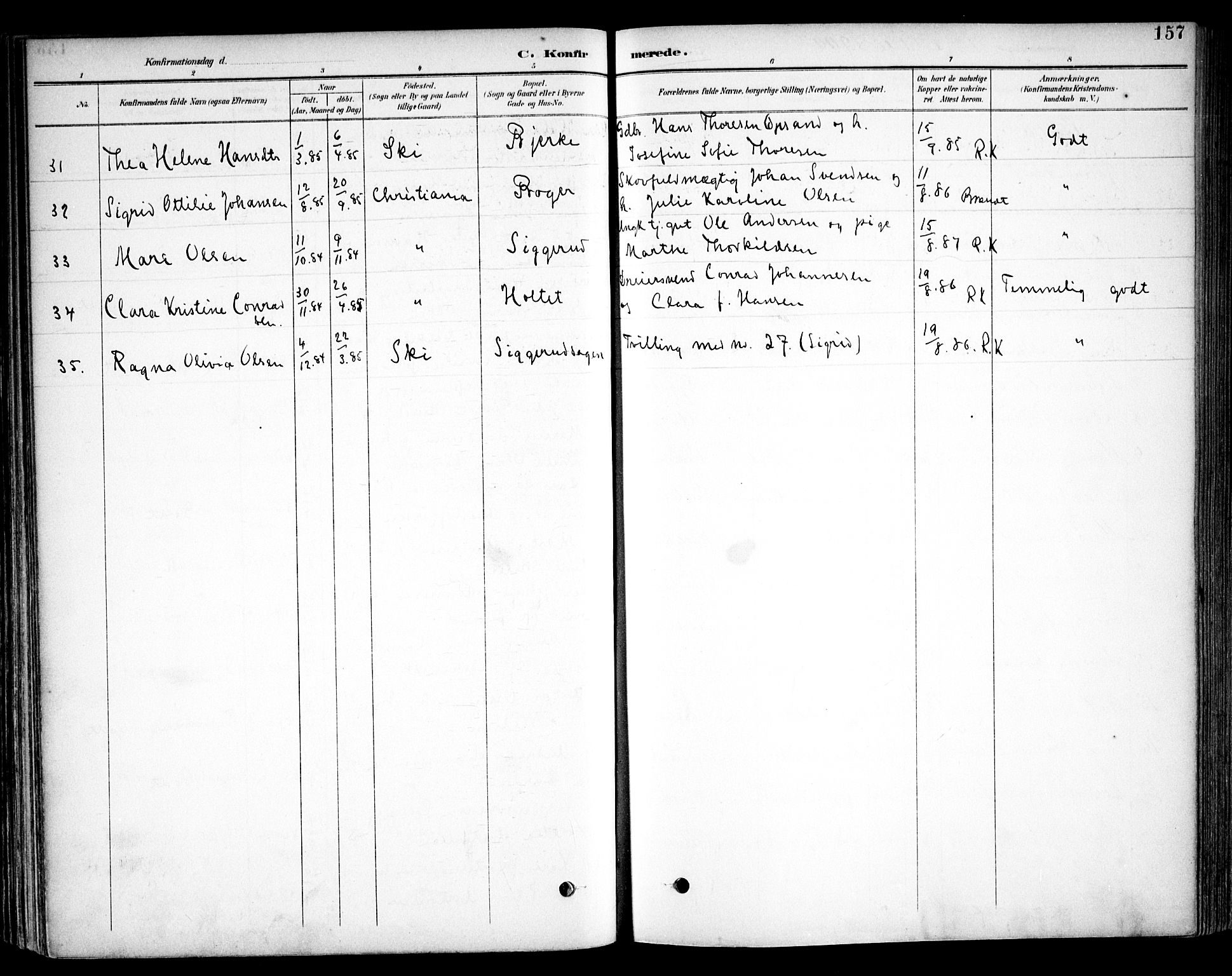 Kråkstad prestekontor Kirkebøker, AV/SAO-A-10125a/F/Fb/L0002: Parish register (official) no. II 2, 1893-1917, p. 157