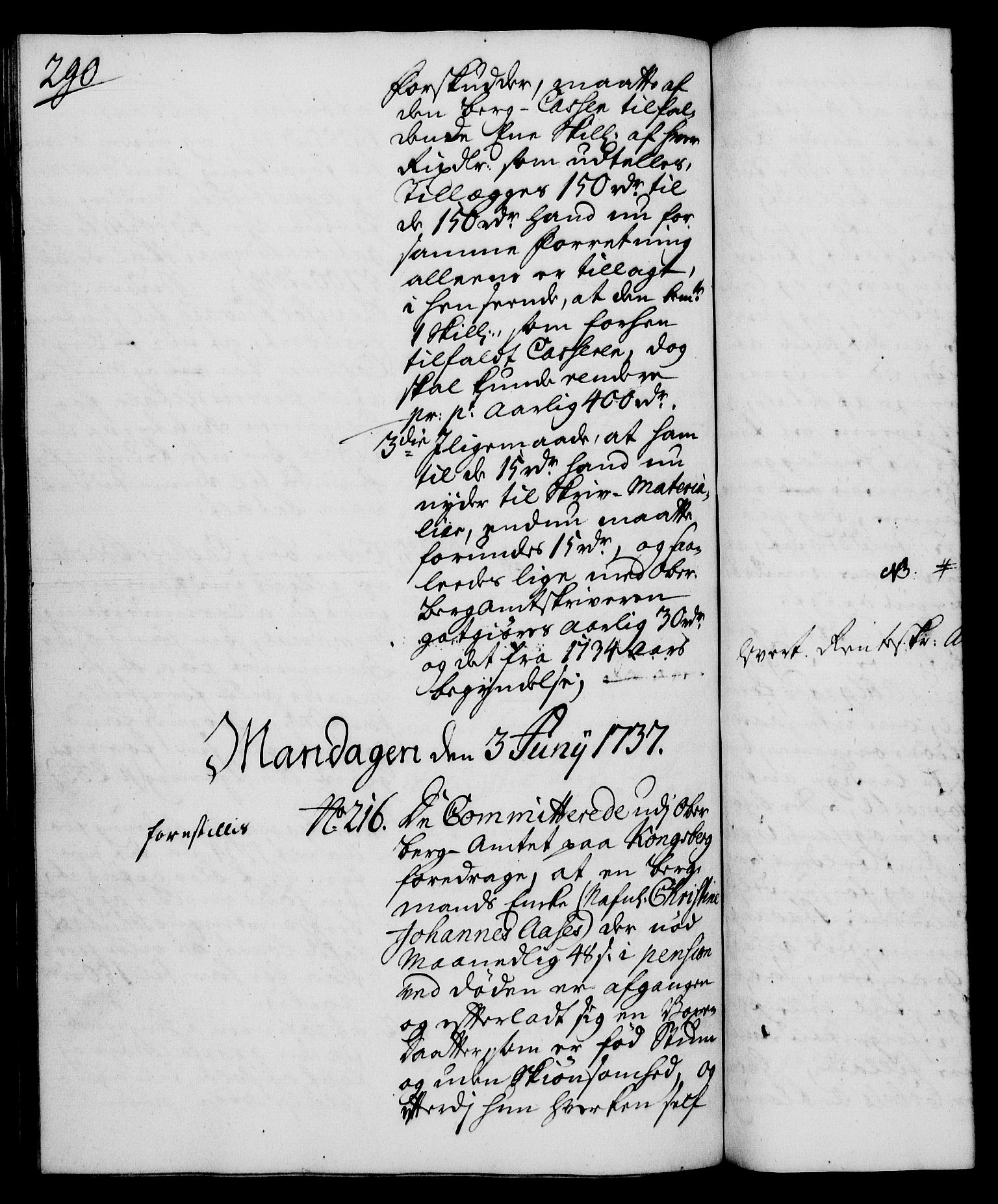 Rentekammeret, Kammerkanselliet, RA/EA-3111/G/Gh/Gha/L0019: Norsk ekstraktmemorialprotokoll (merket RK 53.64), 1736-1737, p. 290