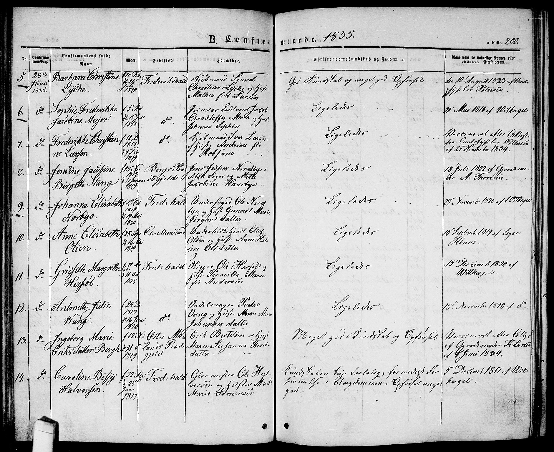 Halden prestekontor Kirkebøker, AV/SAO-A-10909/G/Ga/L0003: Parish register (copy) no. 3, 1834-1844, p. 200