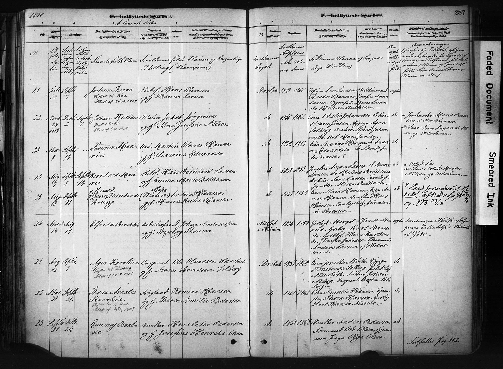 Drøbak prestekontor Kirkebøker, AV/SAO-A-10142a/F/Fb/L0001: Parish register (official) no. II 1, 1878-1891, p. 287