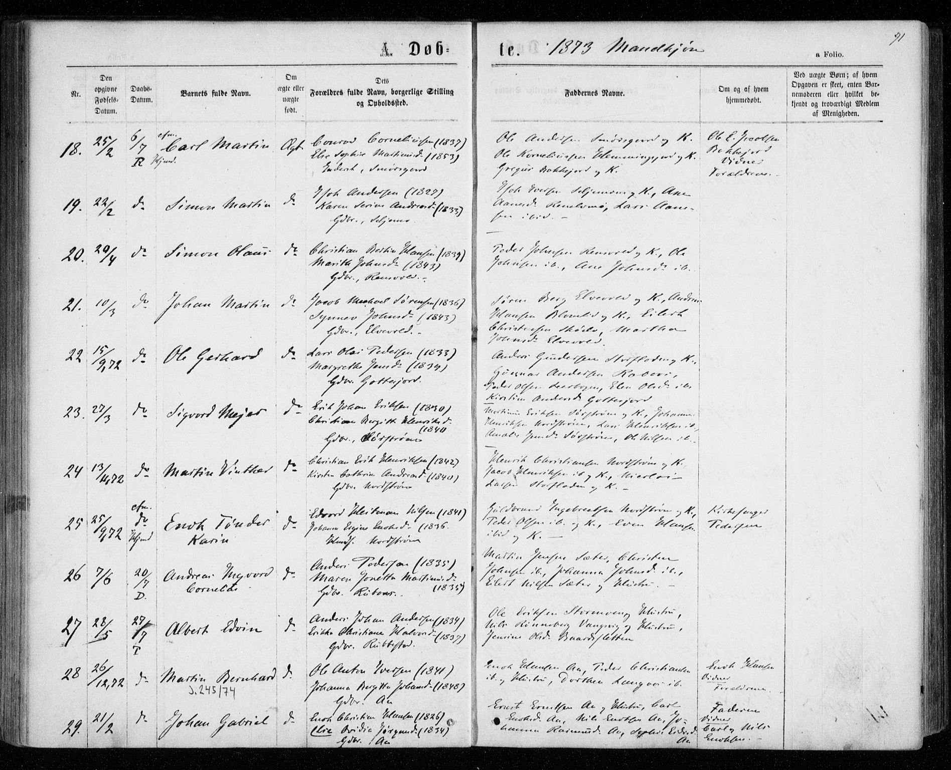 Tranøy sokneprestkontor, AV/SATØ-S-1313/I/Ia/Iaa/L0008kirke: Parish register (official) no. 8, 1867-1877, p. 91