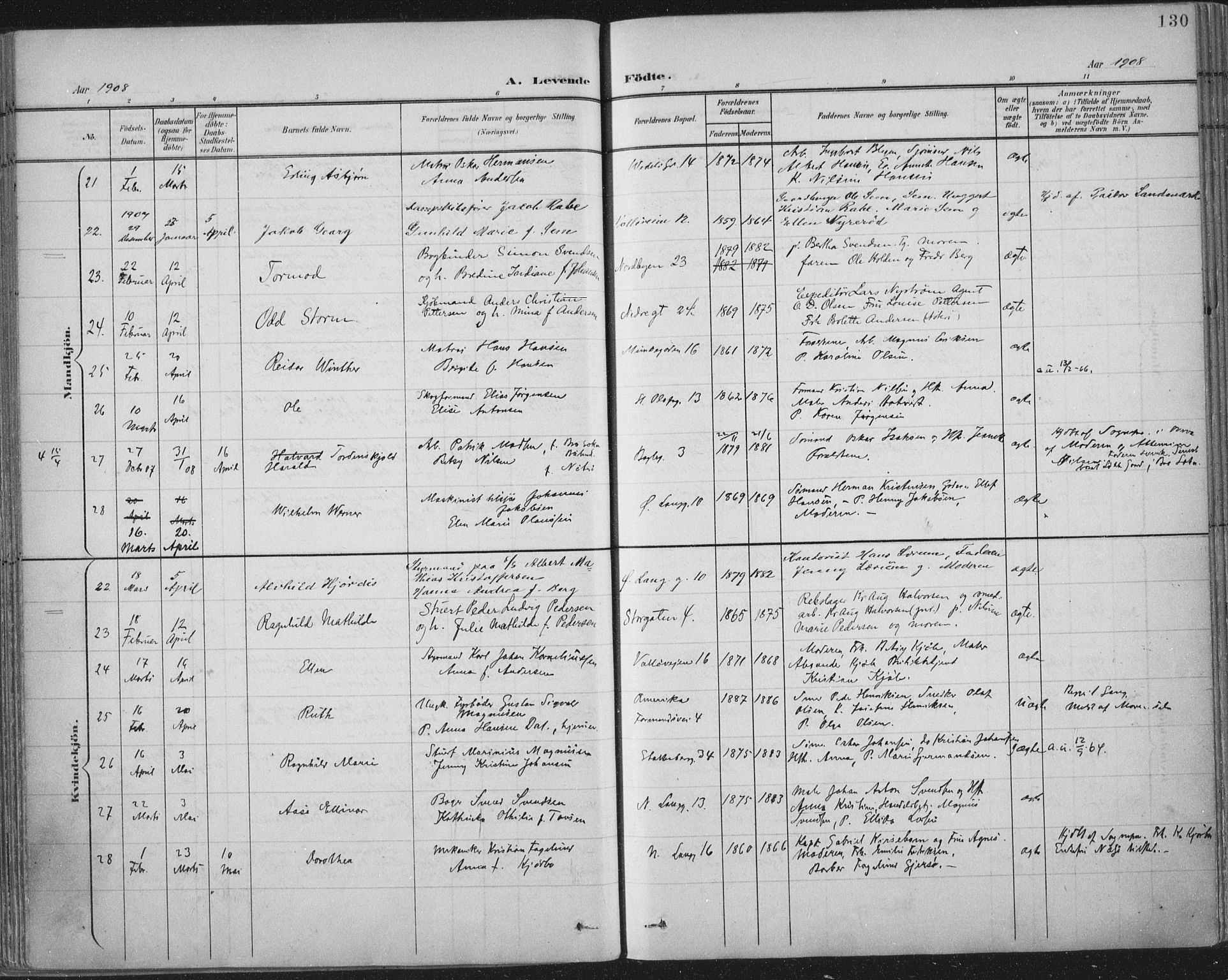 Tønsberg kirkebøker, SAKO/A-330/F/Fa/L0014: Parish register (official) no. I 14, 1900-1913, p. 130