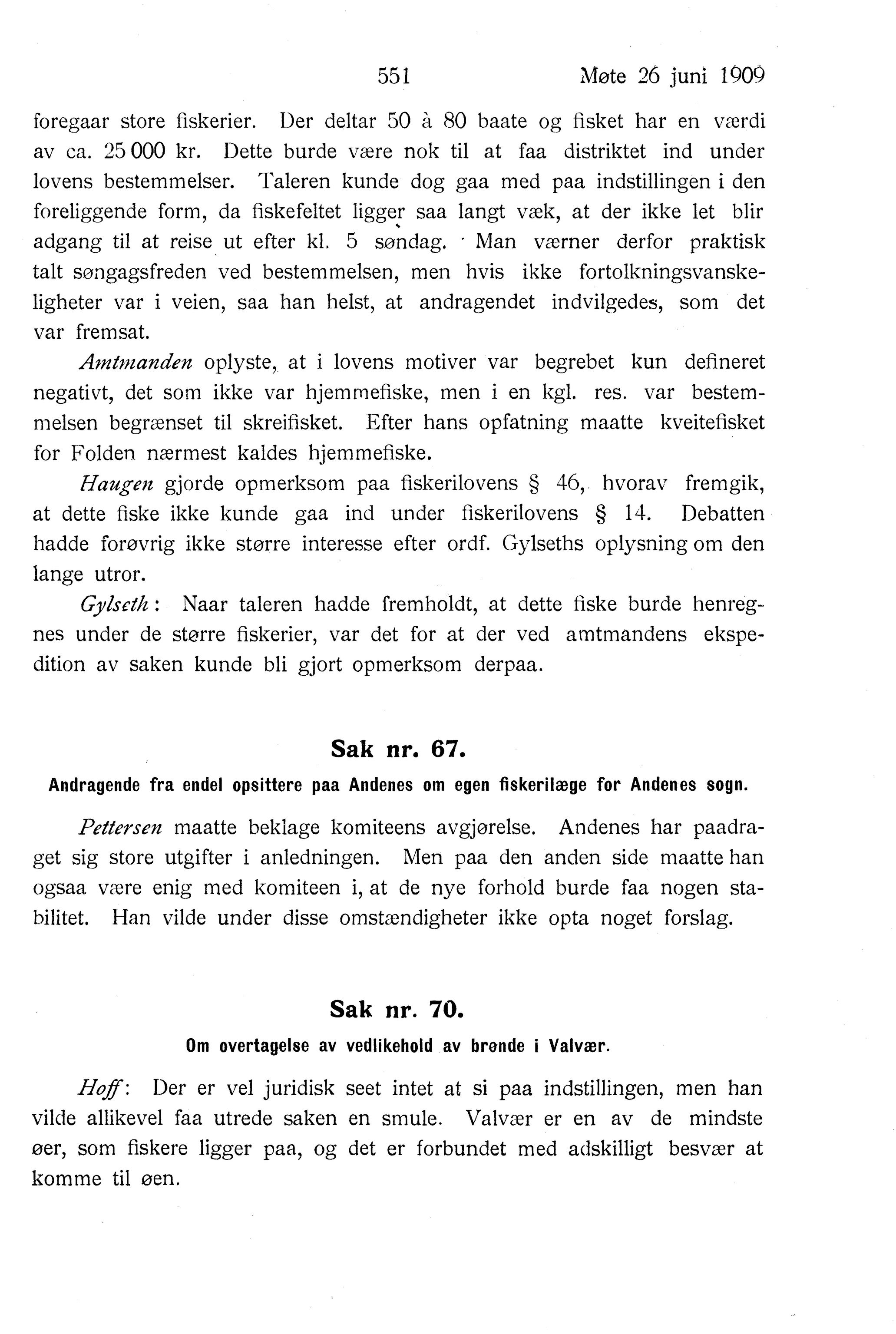 Nordland Fylkeskommune. Fylkestinget, AIN/NFK-17/176/A/Ac/L0032: Fylkestingsforhandlinger 1909, 1909