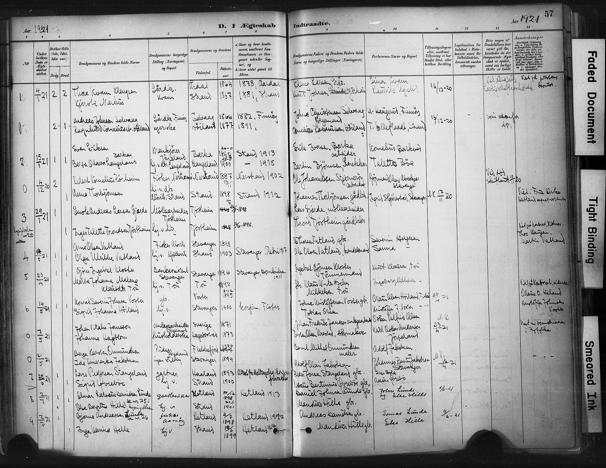 Strand sokneprestkontor, SAST/A-101828/H/Ha/Haa/L0010: Parish register (official) no. A 10, 1882-1929, p. 57