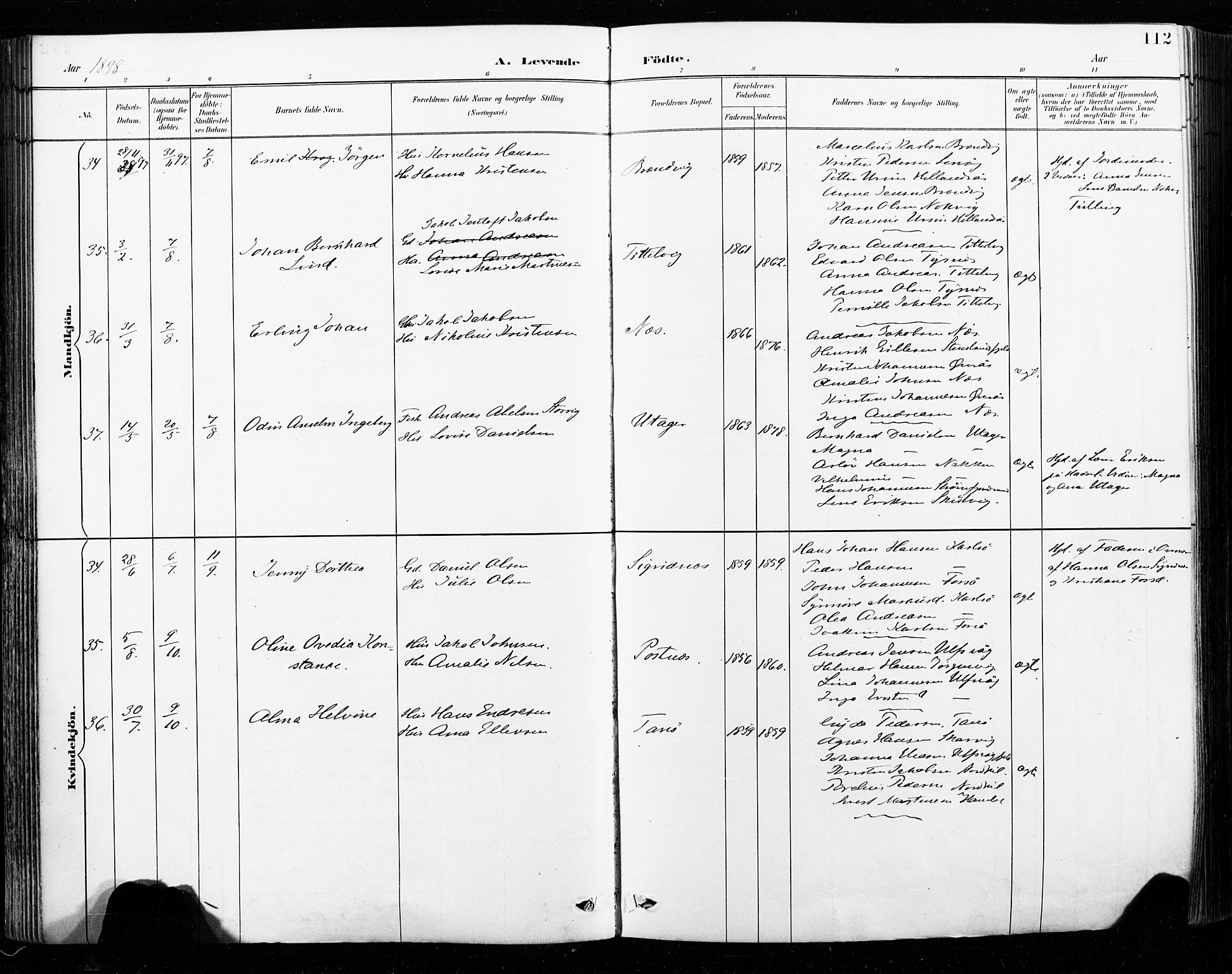 Ministerialprotokoller, klokkerbøker og fødselsregistre - Nordland, AV/SAT-A-1459/859/L0847: Parish register (official) no. 859A07, 1890-1899, p. 112