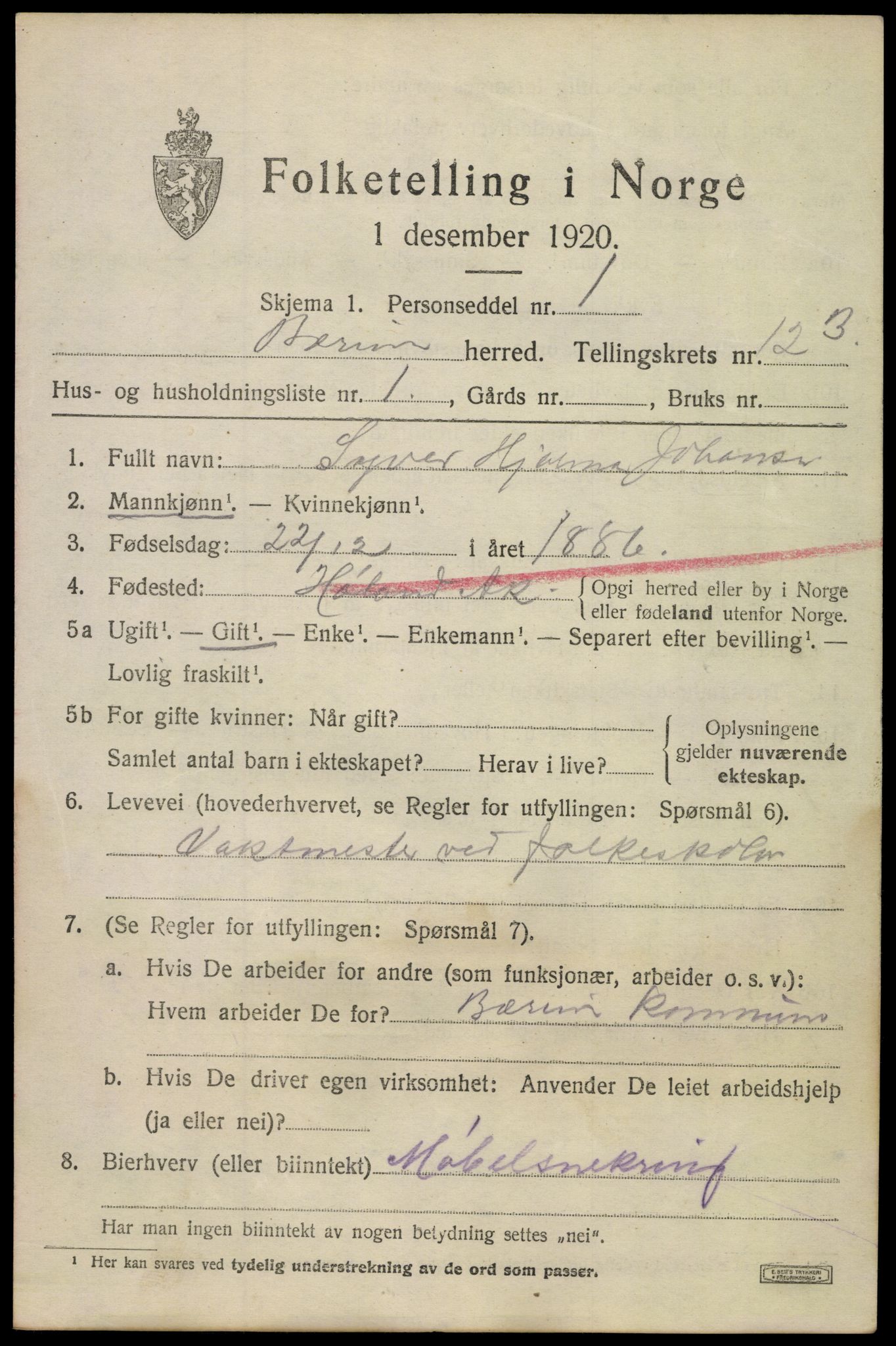 SAO, 1920 census for Bærum, 1920, p. 27344