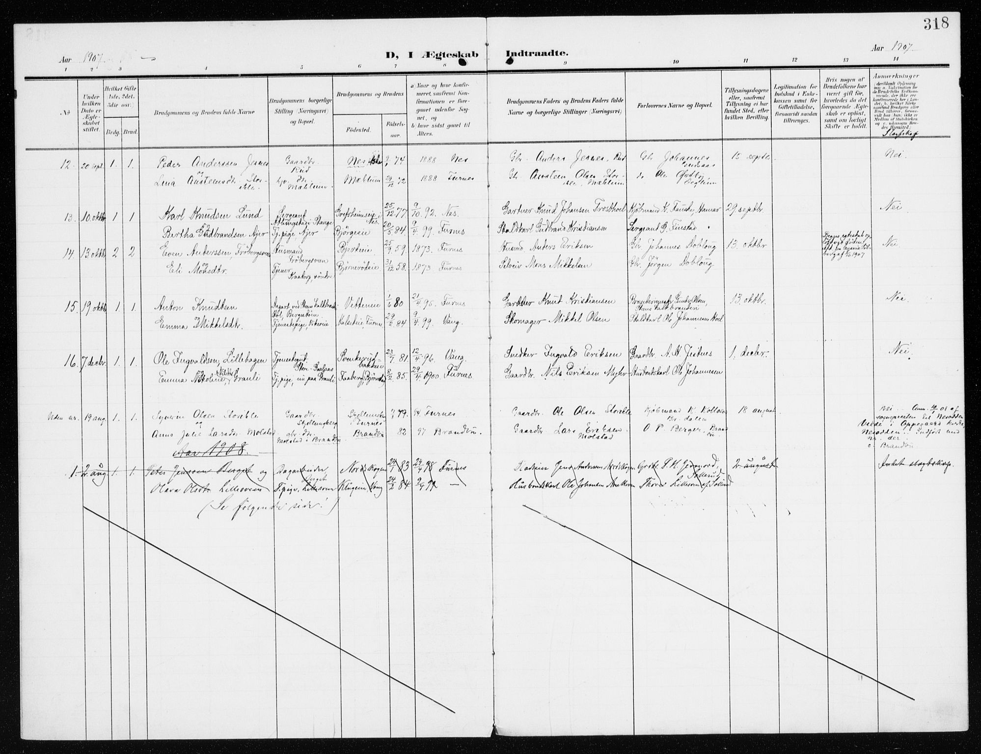 Furnes prestekontor, SAH/PREST-012/K/Ka/L0001: Parish register (official) no. 1, 1907-1935, p. 318