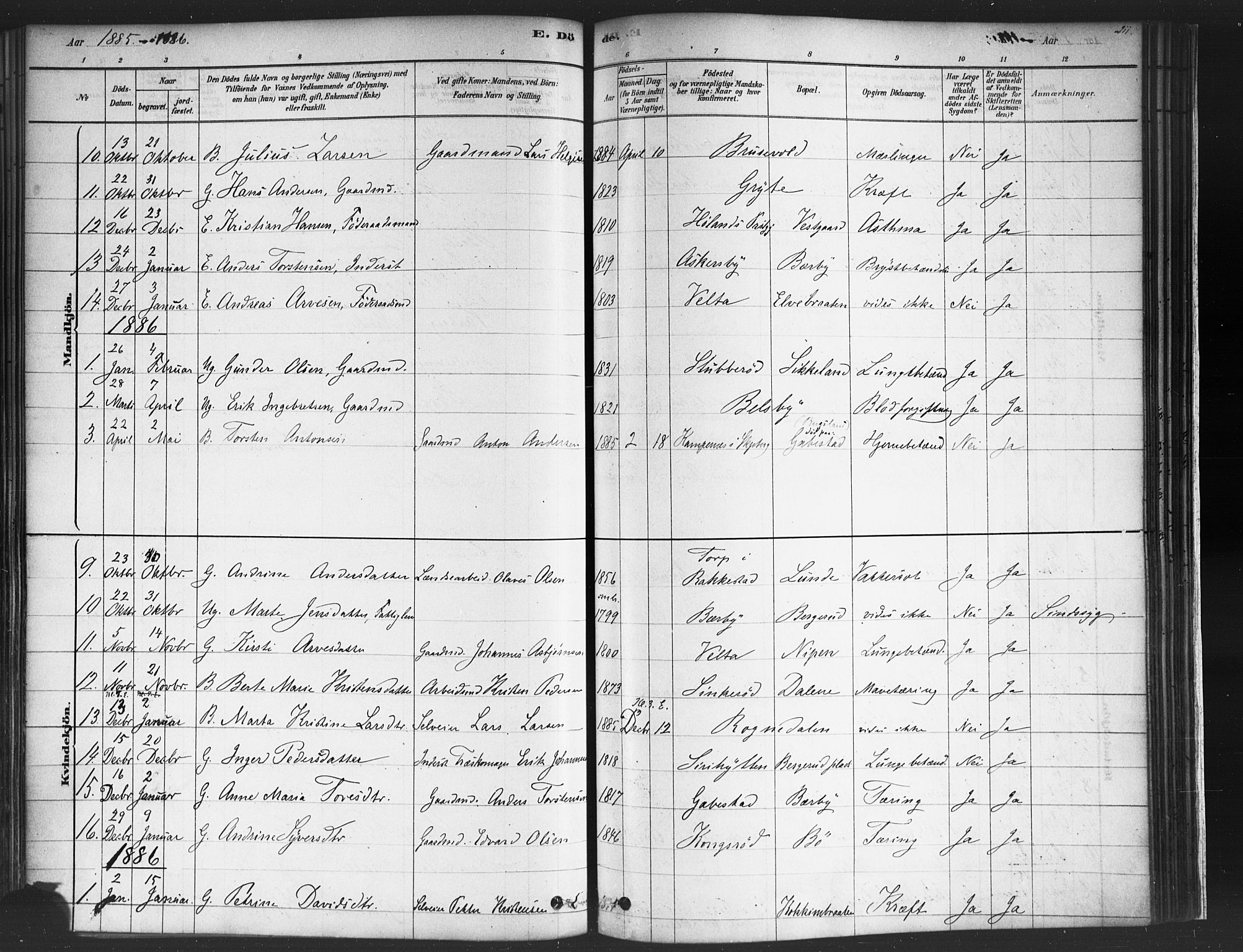 Varteig prestekontor Kirkebøker, SAO/A-10447a/F/Fa/L0002: Parish register (official) no. 2, 1878-1899, p. 211