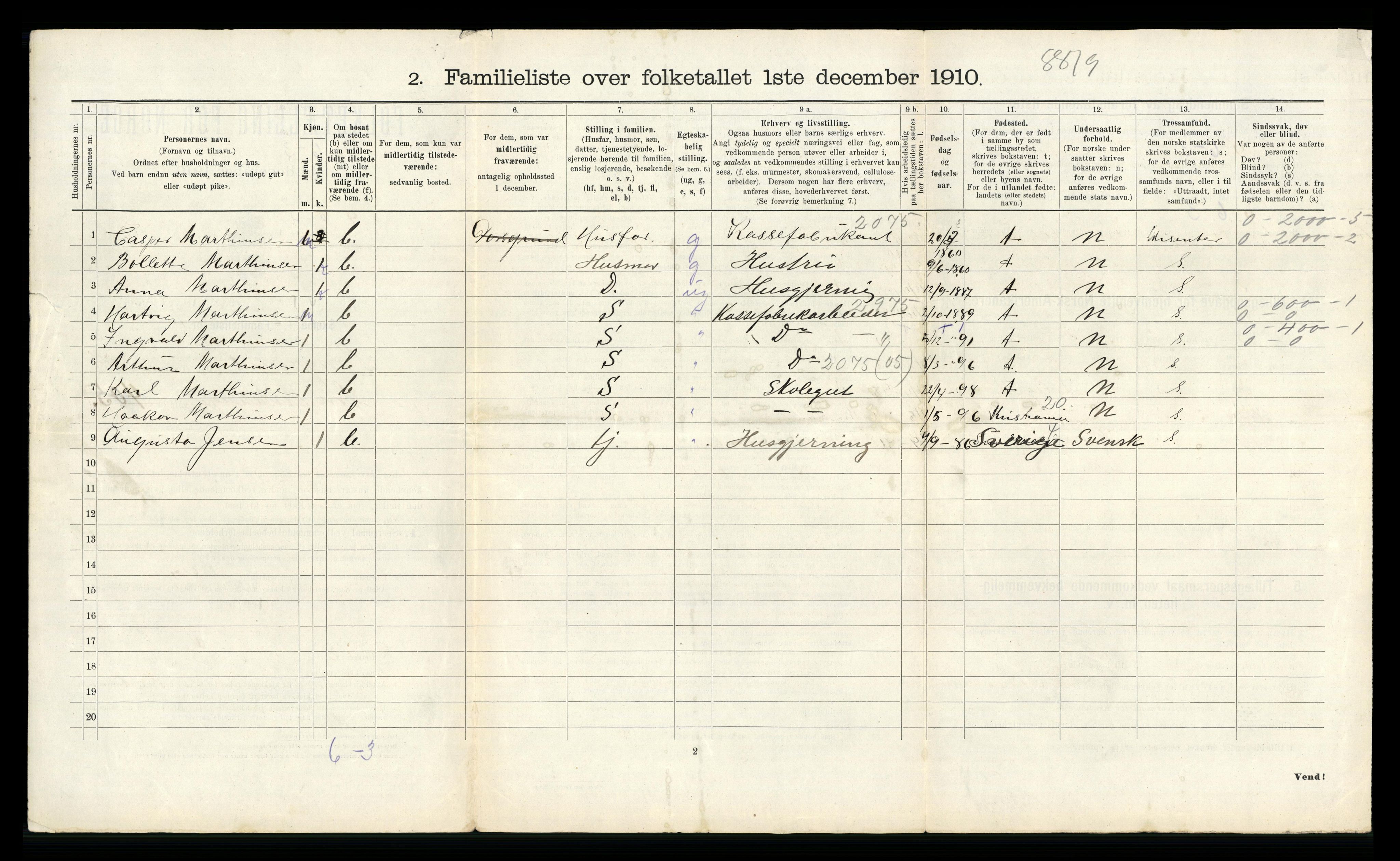 RA, 1910 census for Porsgrunn, 1910, p. 2953