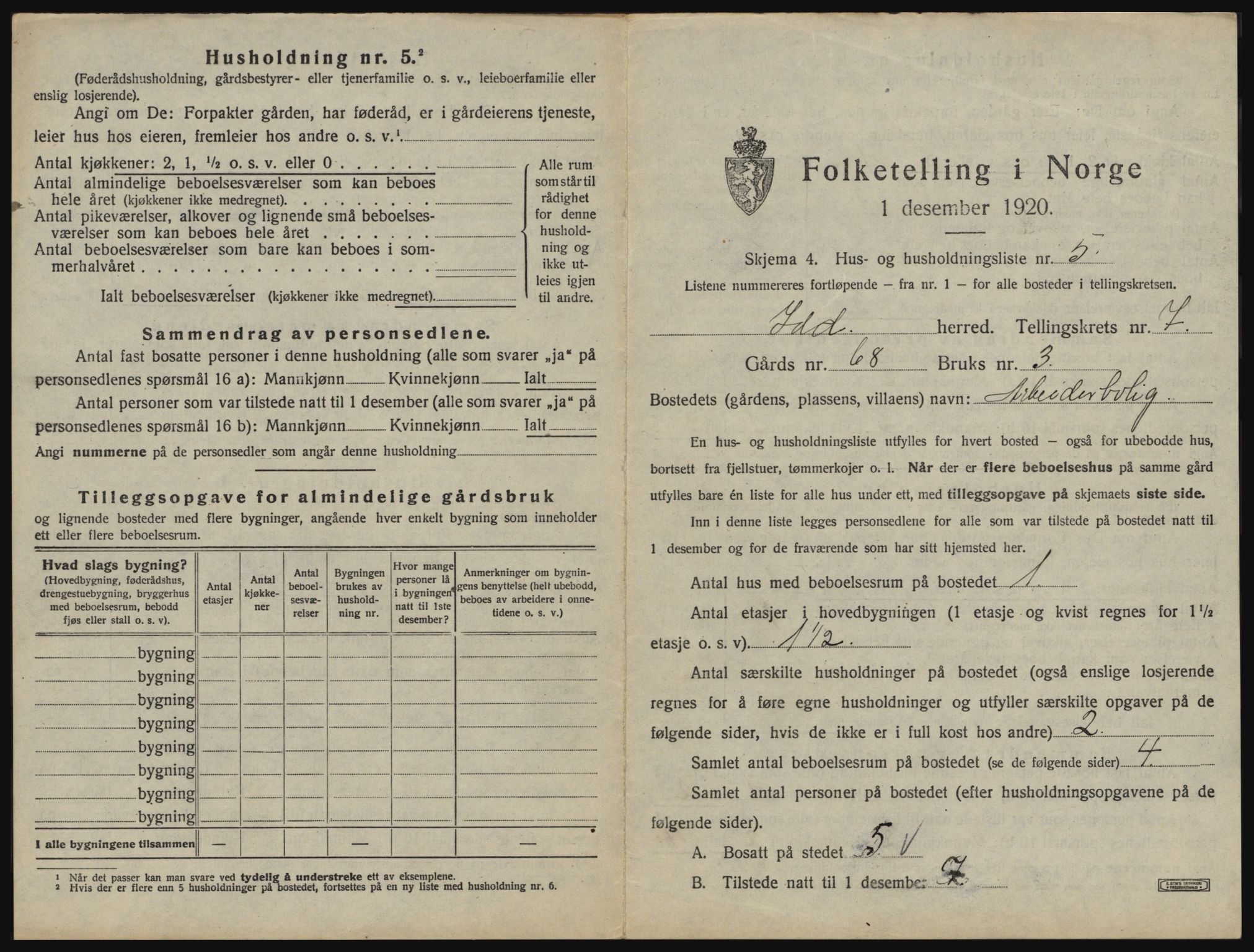 SAO, 1920 census for Idd, 1920, p. 1038