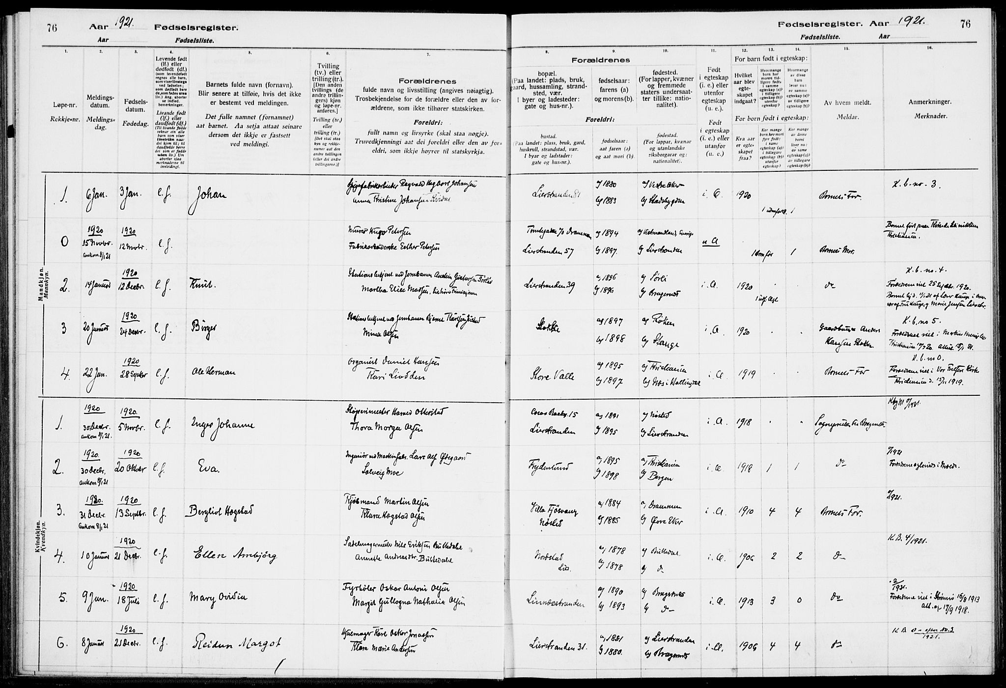 Lier kirkebøker, AV/SAKO-A-230/J/Ja/L0001: Birth register no. 1, 1916-1928, p. 76