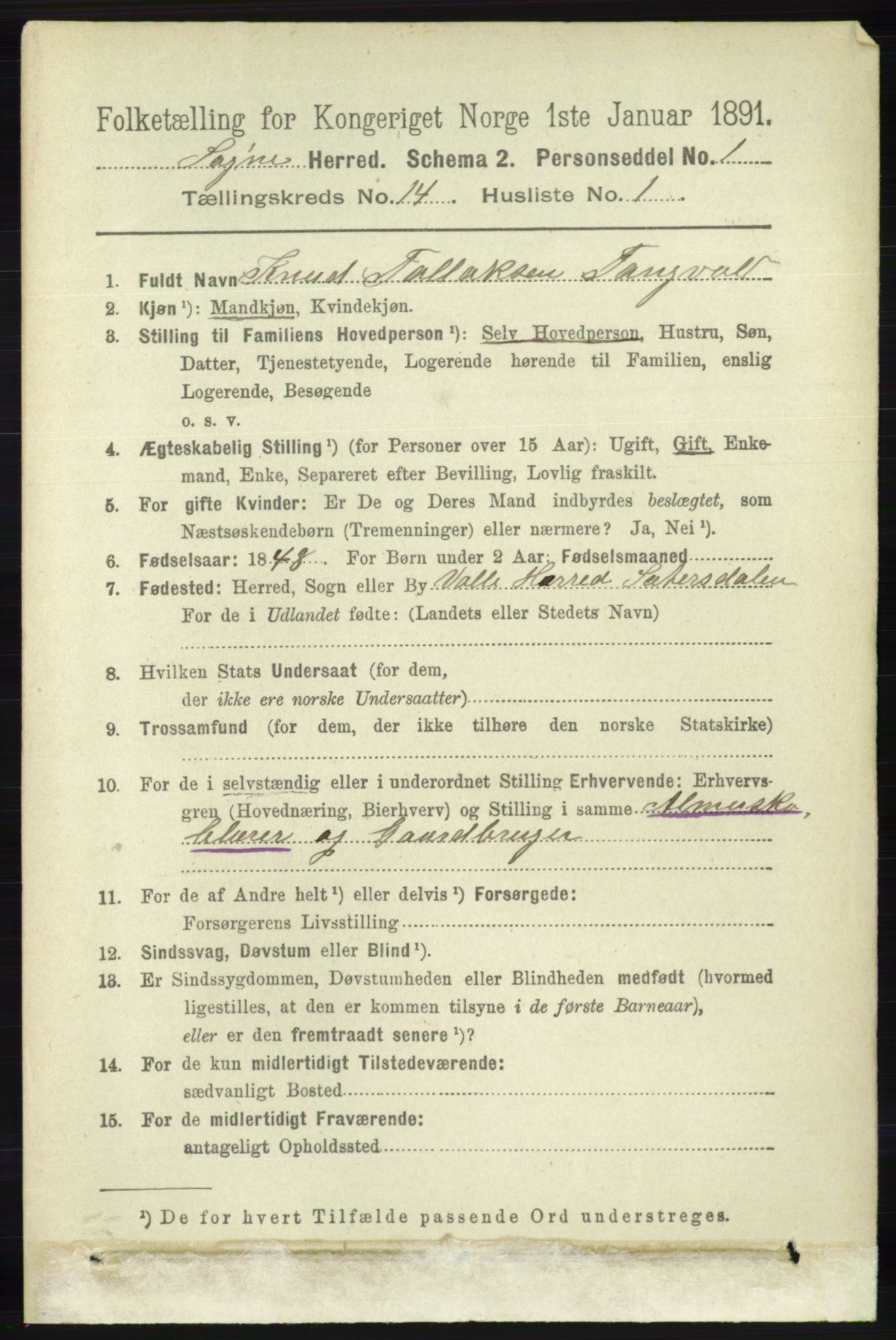 RA, 1891 census for 1018 Søgne, 1891, p. 3404