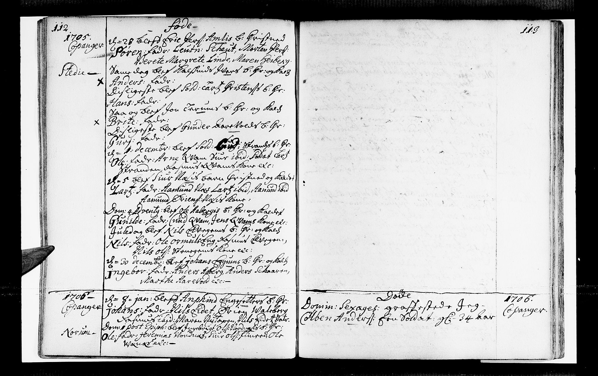 Sogndal sokneprestembete, SAB/A-81301/H/Haa/Haaa/L0001: Parish register (official) no. A 1, 1689-1713, p. 112-113