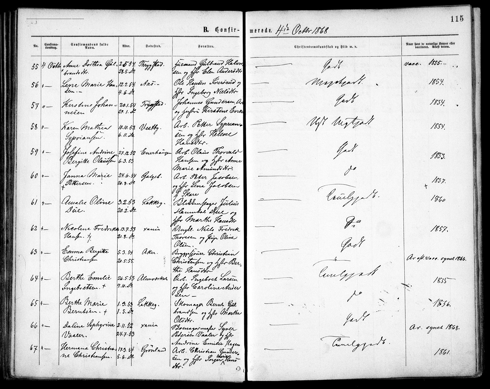 Grønland prestekontor Kirkebøker, AV/SAO-A-10848/F/Fa/L0003: Parish register (official) no. 3, 1862-1868, p. 115