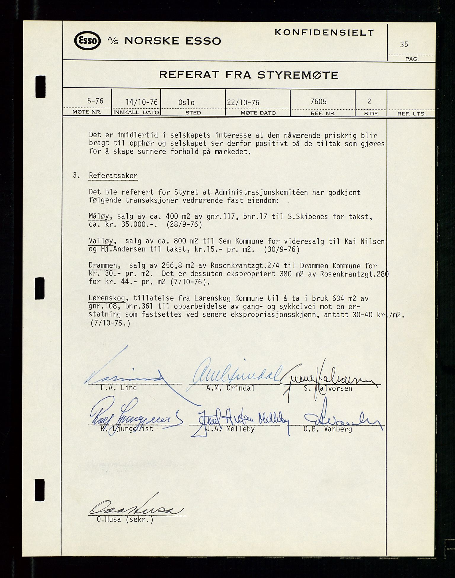 Pa 0982 - Esso Norge A/S, AV/SAST-A-100448/A/Aa/L0003/0003: Den administrerende direksjon Board minutes (styrereferater) og Bedriftforsamlingsprotokoll / Den administrerende direksjon Board minutes (styrereferater), 1975-1985, p. 35