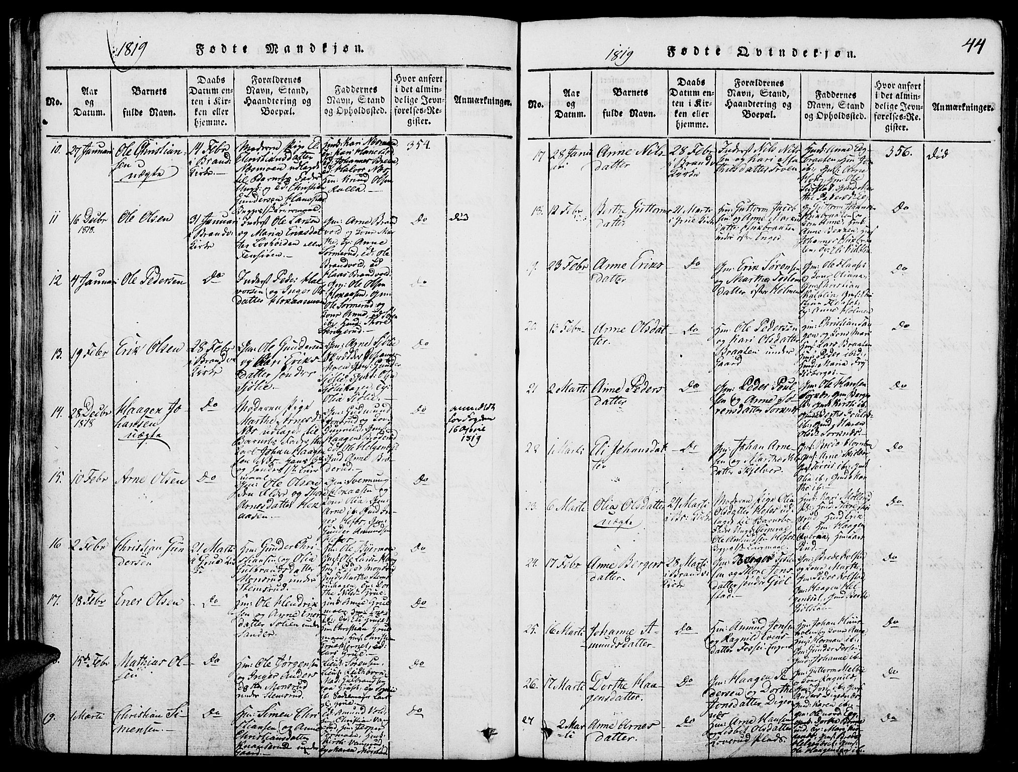 Grue prestekontor, AV/SAH-PREST-036/H/Ha/Haa/L0006: Parish register (official) no. 6, 1814-1830, p. 44