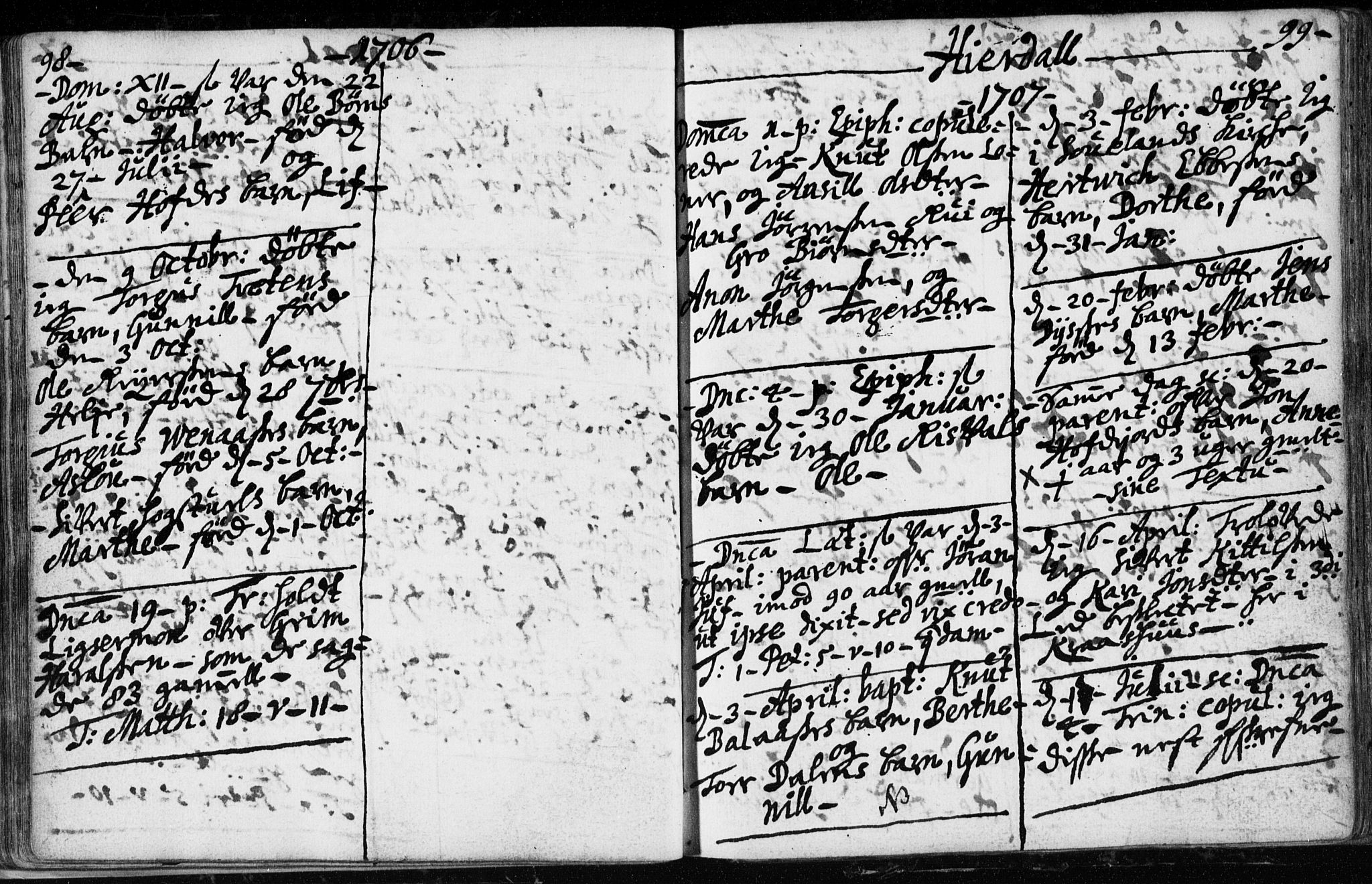 Hjartdal kirkebøker, SAKO/A-270/F/Fa/L0001: Parish register (official) no. I 1, 1685-1714, p. 98-99